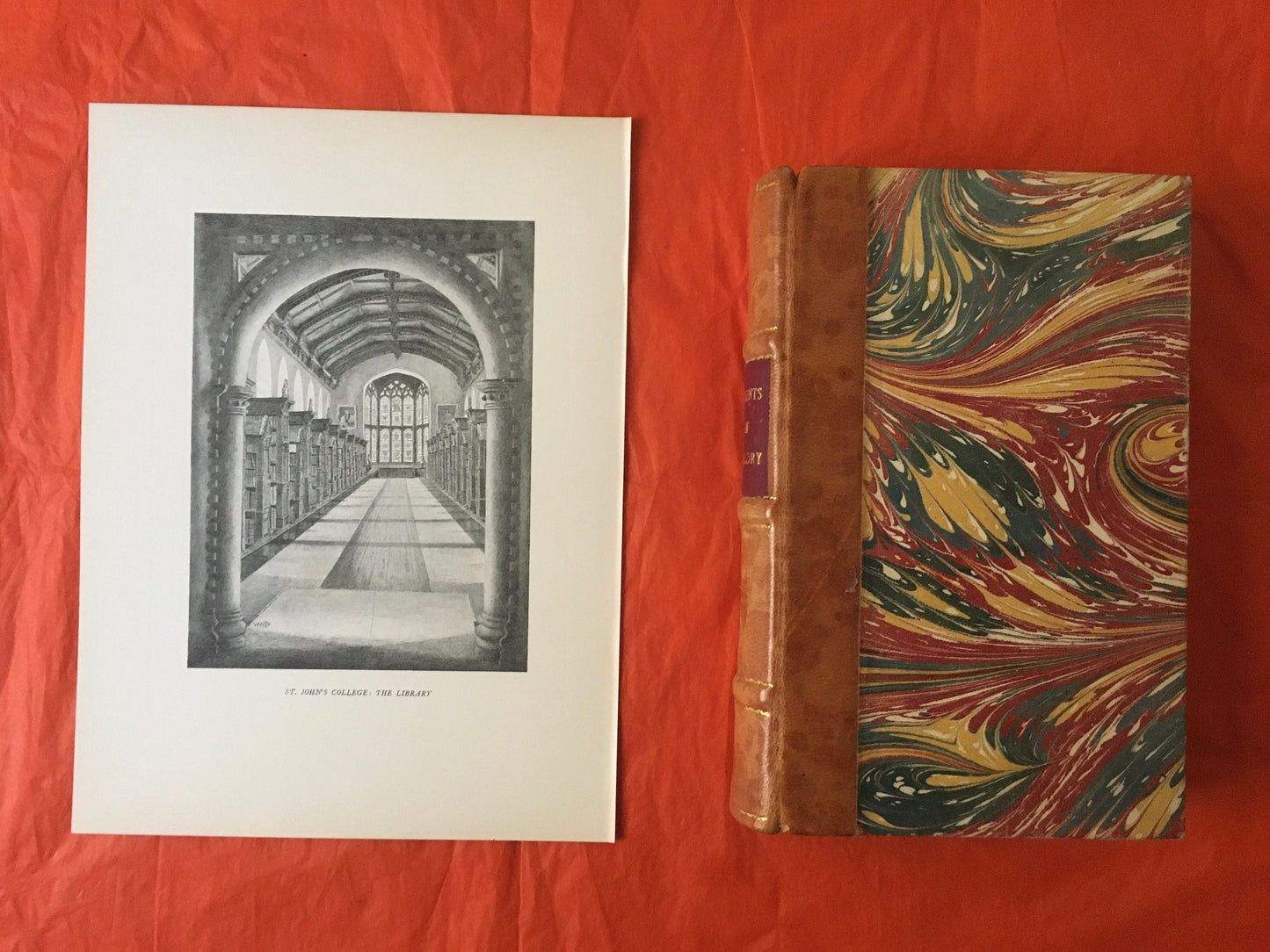 1927 CAMBRIDGE - St JOHN'S COLLEGE Library, by W.G. Blackall - Original Print - Cambridge University Print - Over 90 Years Old