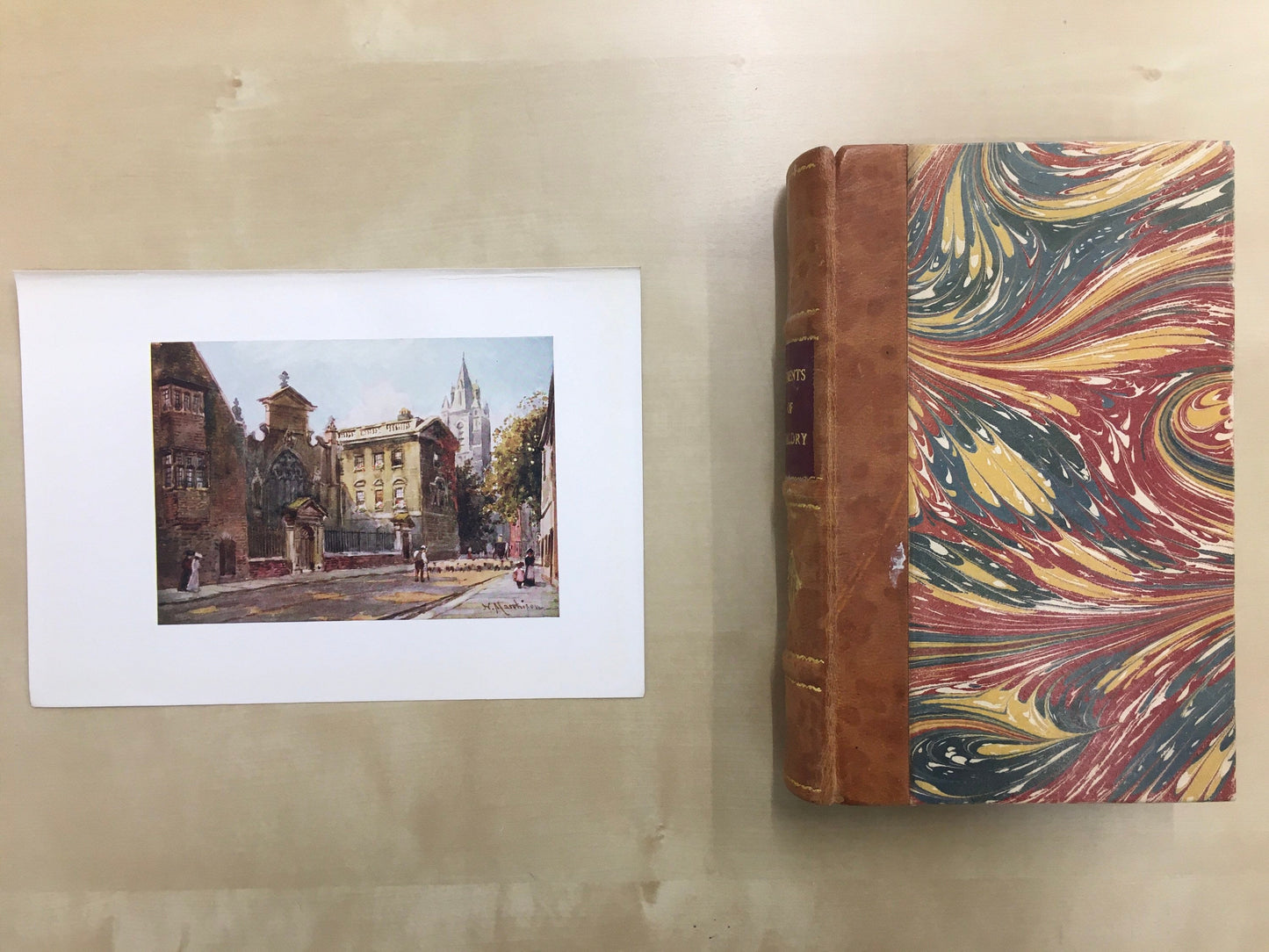 1907 CAMBRIDGE - PETERHOUSE From the Street - William Mathison Painting - Cambridge University - Cambridge Painting - 116 Years Old