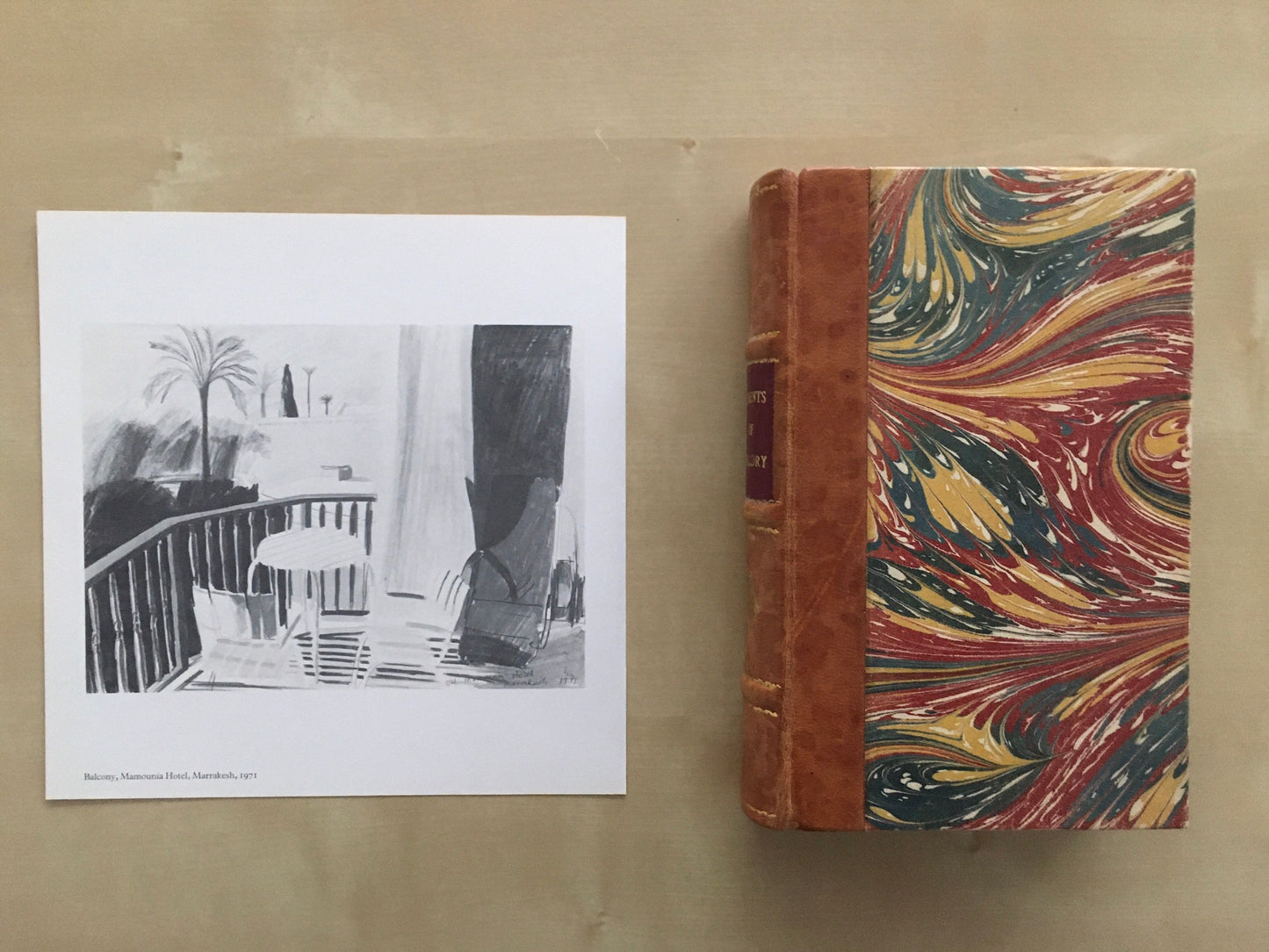 Vintage 1978 DAVID HOCKNEY - "Balcony, Mamounia Hotel, Marrakesh, 1971" Print - Hockney Art - Hockney Wall Art - 8 x 8.12 Inches