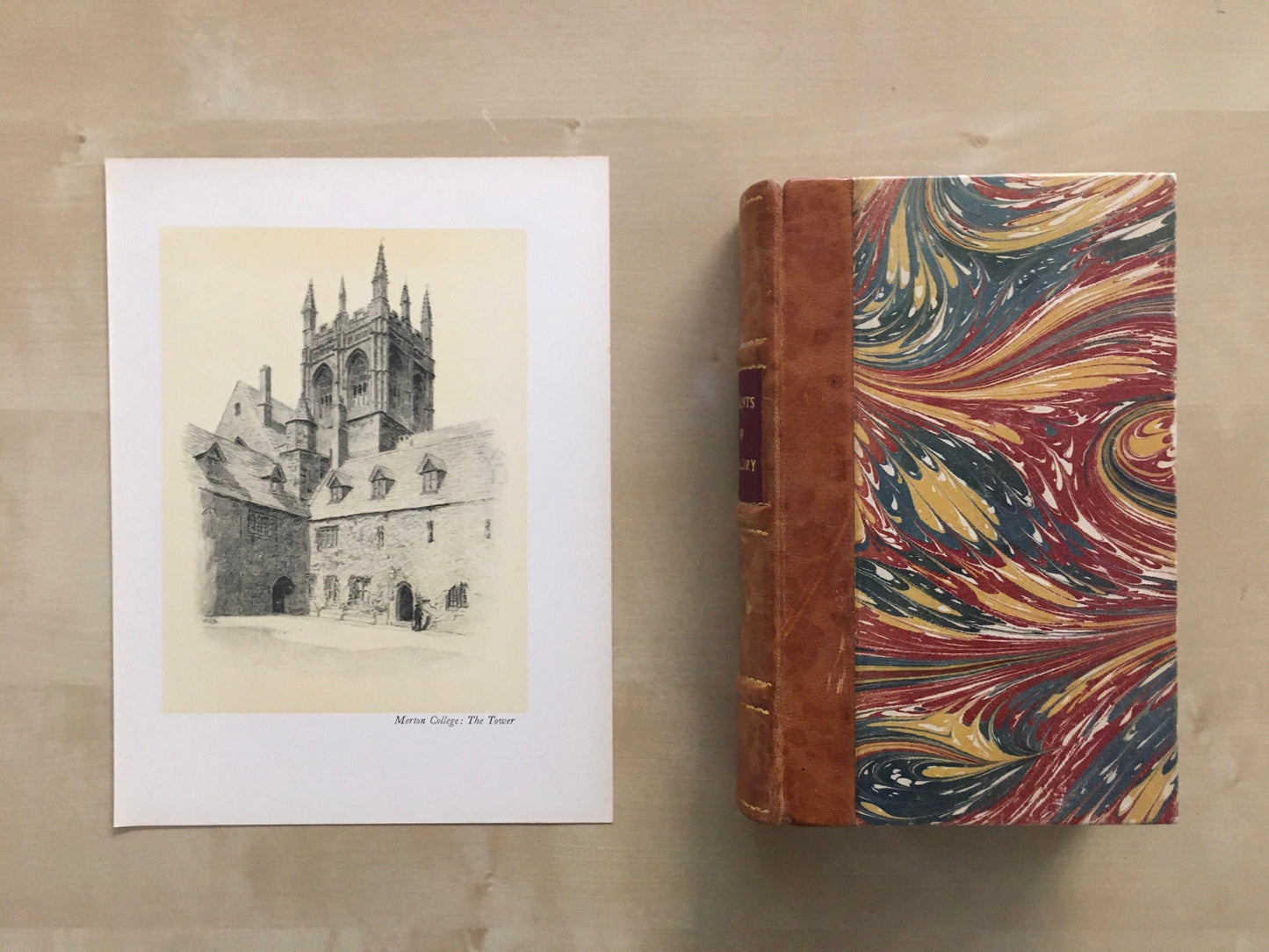 1934 OXFORD - MERTON COLLEGE Tower, by W.G Blackall - Original Print - Oxford University Print - 7.5 x 9 Inches