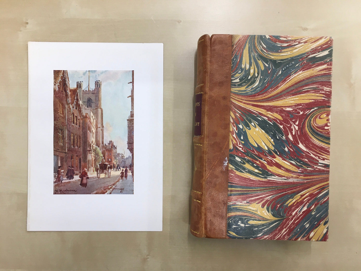 1907 CAMBRIDGE - GREAT St MARY'S Church - William Mathison Painting - Cambridge University - Cambridge Painting - 116 Years Old