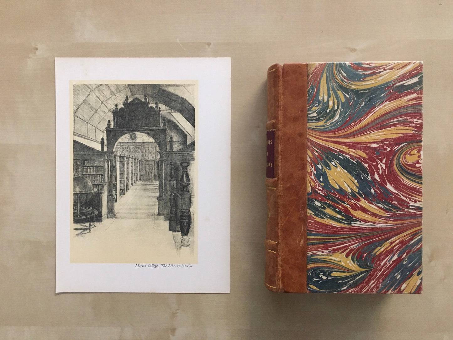 1934 OXFORD - MERTON COLLEGE Library Interior, by W.G Blackall - Original Print - Oxford University Print - 7.5 x 9 Inches