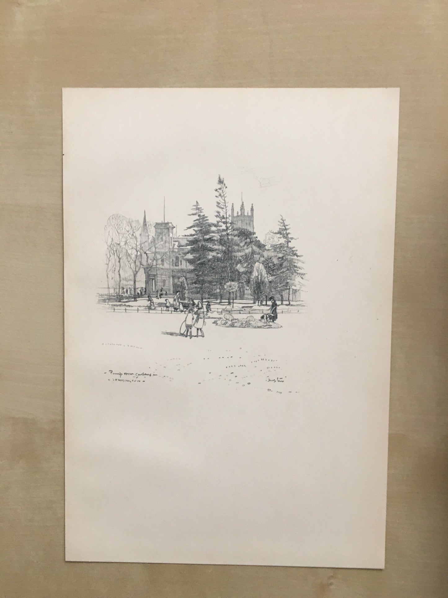 1920 LEAMINGTON - Pump Room Gardens - Antique Warwick Print - Local History Print - Warwick Wall Art - Over 100 Years Old