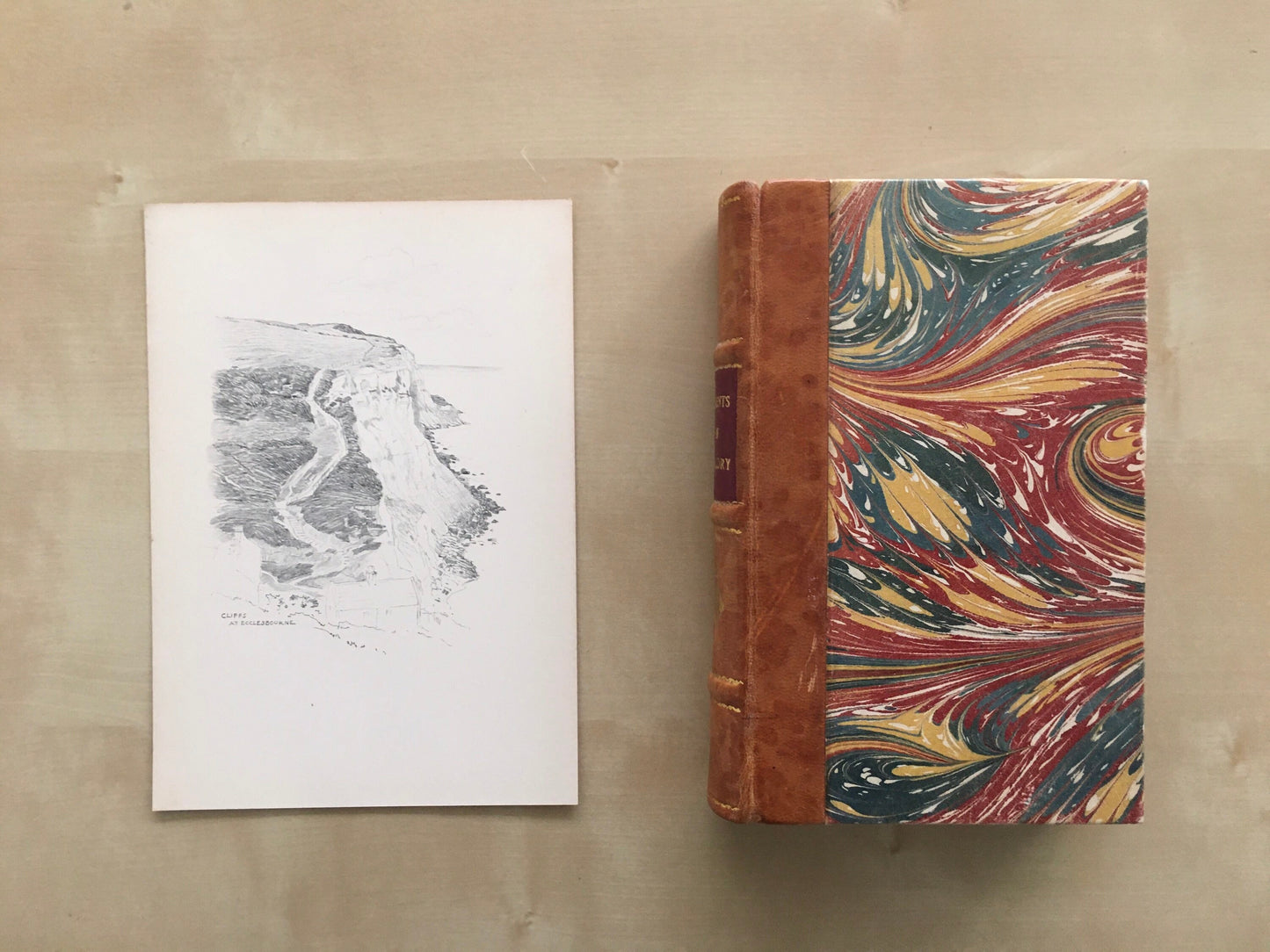 1915 HASTINGS - ECCLESBOURNE CLIFFS - Antique Hastings Print - Local History Print - Hasting Kent Wall Art - Over 100 Years Old