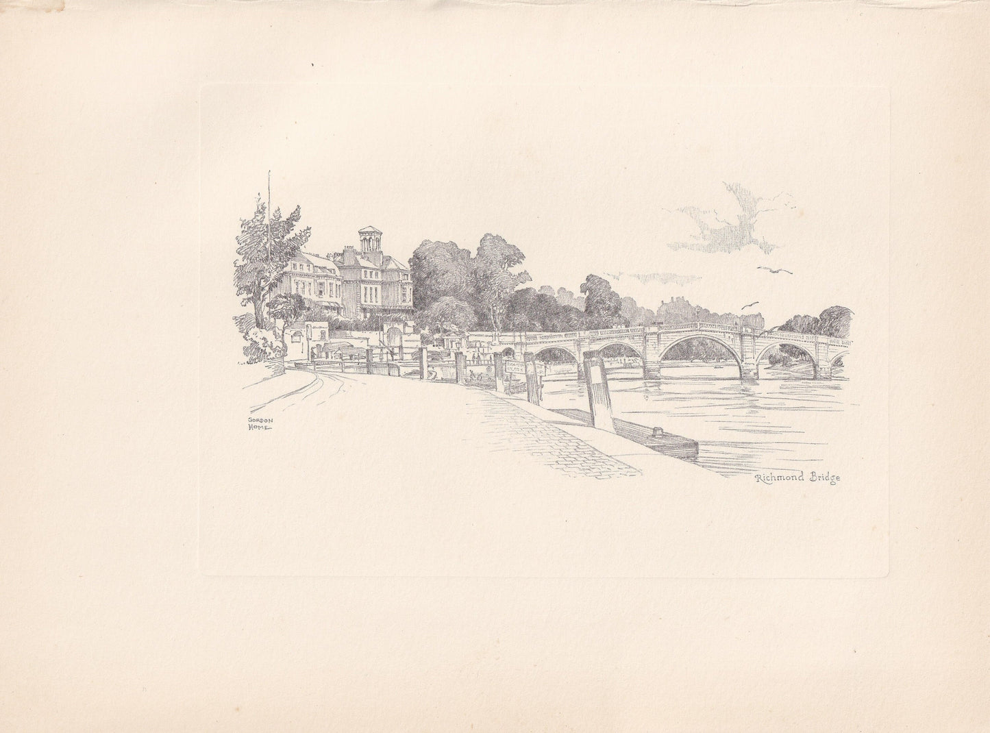 1929 RICHMOND BRIDGE - Antique Surrey Print - Surrey Drawing - Surrey Wall Art - Surrey Gift Idea - 10.15 x 7.25 Inches