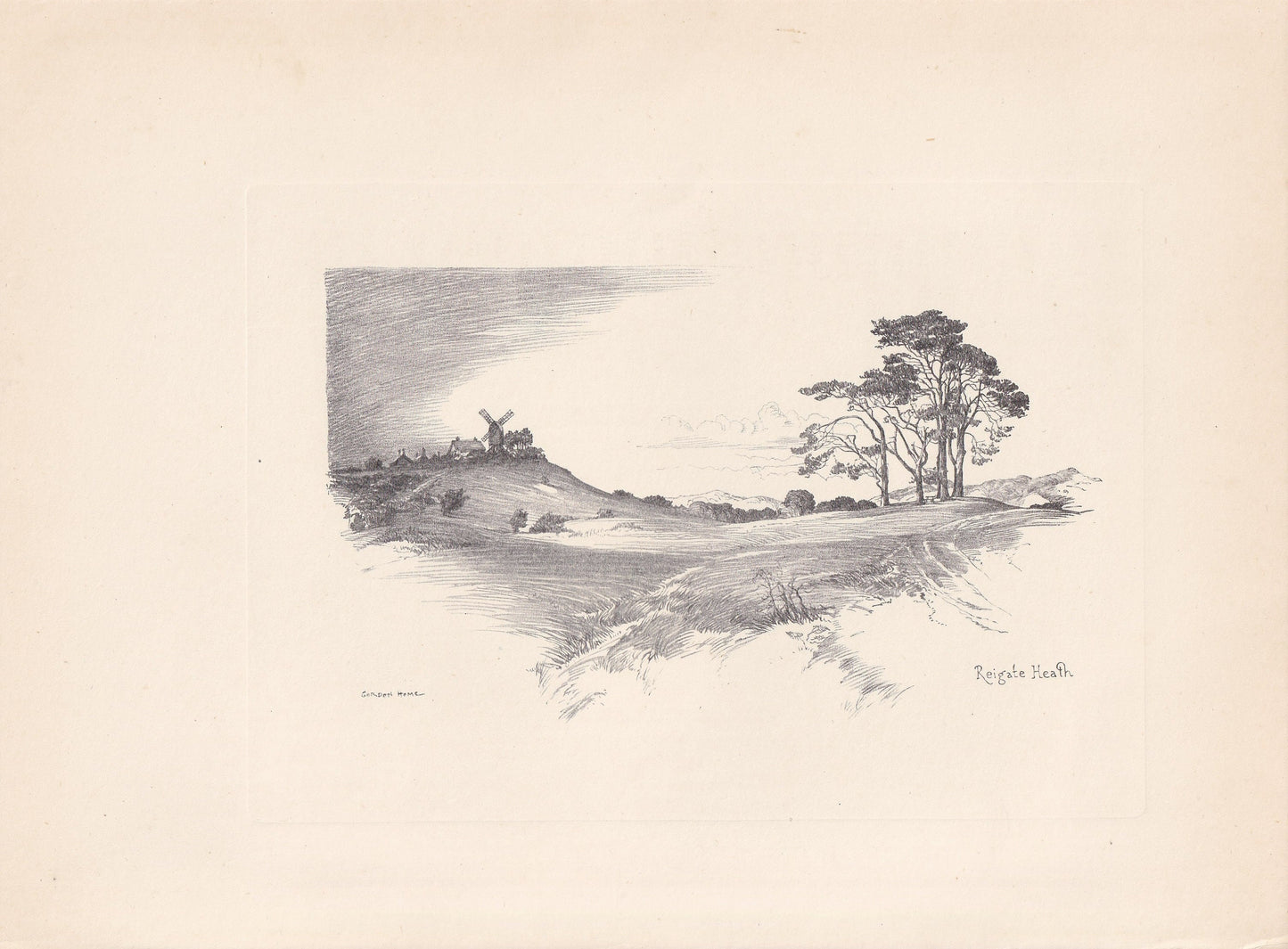 1929 REIGATE HEATH - Antique Surrey Print - Surrey Drawing - Surrey Wall Art - Surrey Gift Idea - 10.15 x 7.25 Inches