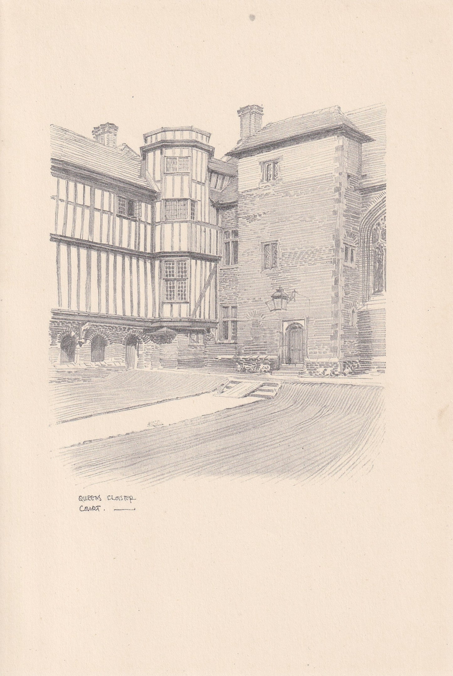 1926 CAMBRIDGE: QUEEN'S CLOISTER - Antique Cambridge Print - Cambridge University Print - Cambridge Wall Art - 8.7 x 5.9 Inches