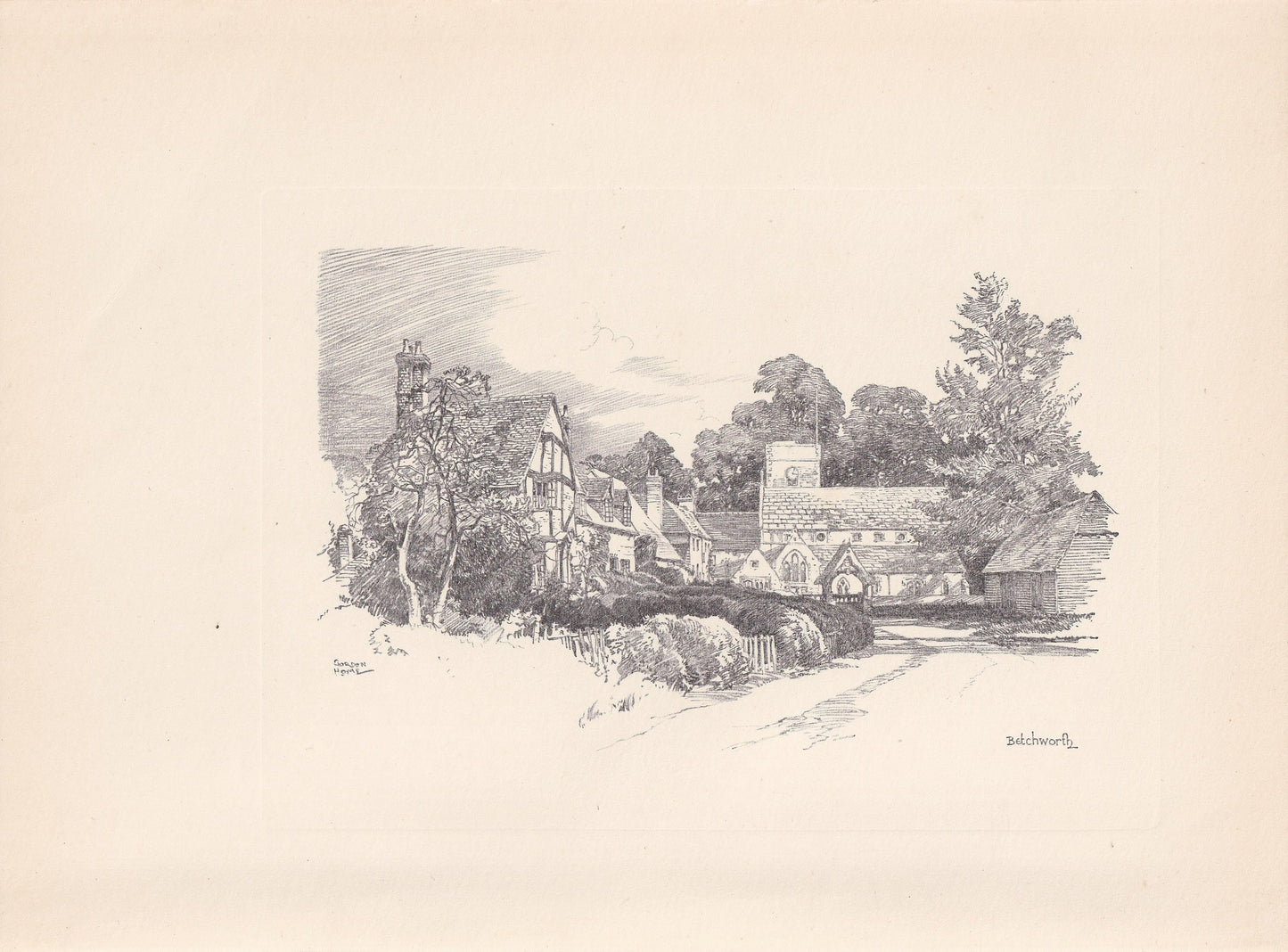 1929 BETCHWORTH - Antique Surrey Print - Surrey Drawing - Surrey Wall Art - Surrey Gift Idea - 10.15 x 7.25 Inches