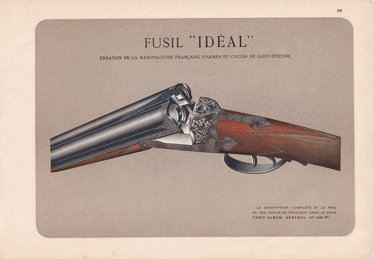 1931 FRENCH GUN ADVERT Print - Fusil Ideal - Original Antique Print - Gun Advert Wall Art - 92 Years Old - 11 x 7.75 Inches