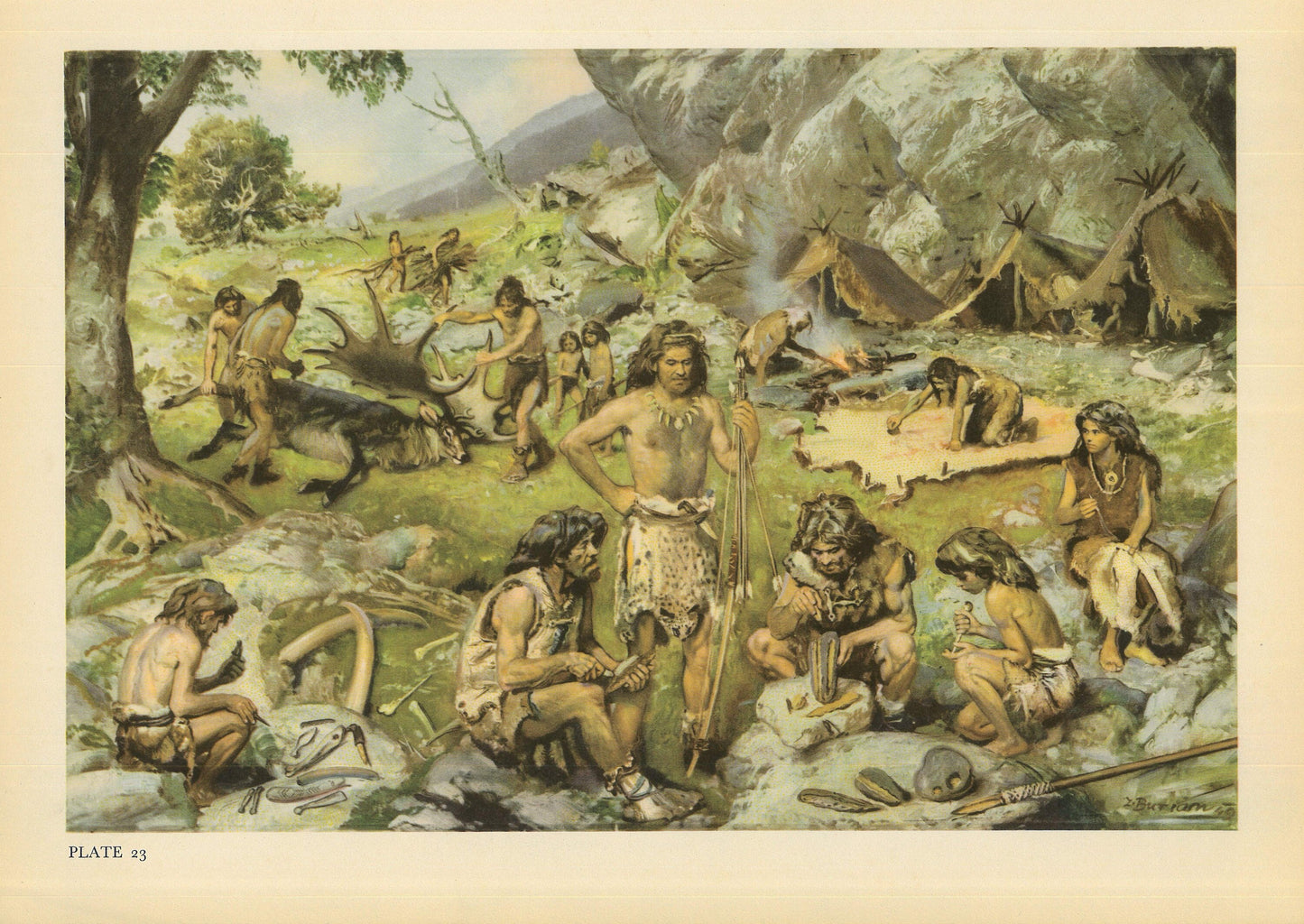 1960 PALEOLITHIC MAN Print - Prehistoric Man Print - Paleoart - Human Evolution Print - Neanderthal Art - 13.5 x 9.75 Inches