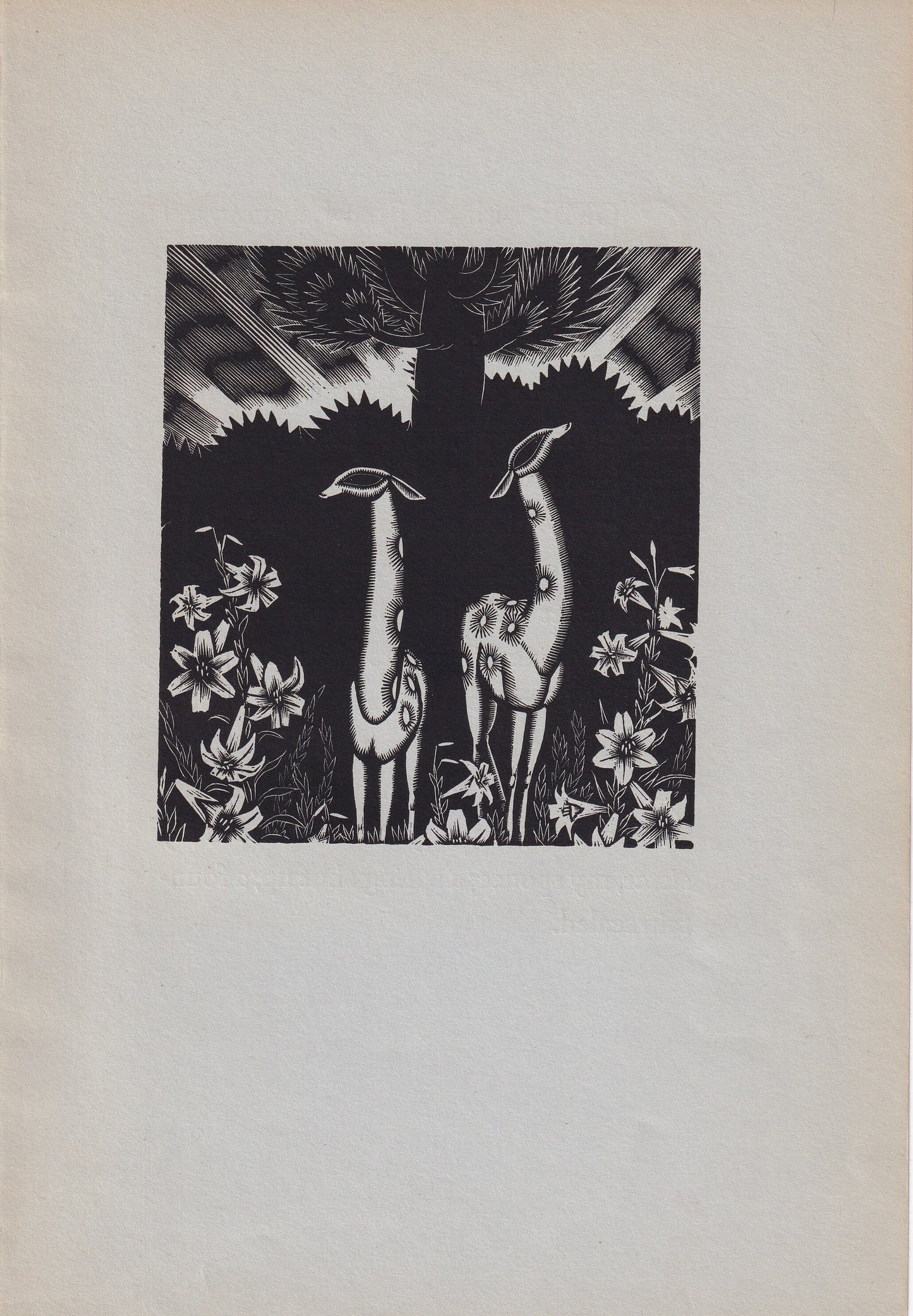 1931 JAMES REID Print - Deer Wood Engraving - James Reid Wood Engraving - Song of Songs - Original Antique Print - 7 x 10 Inches