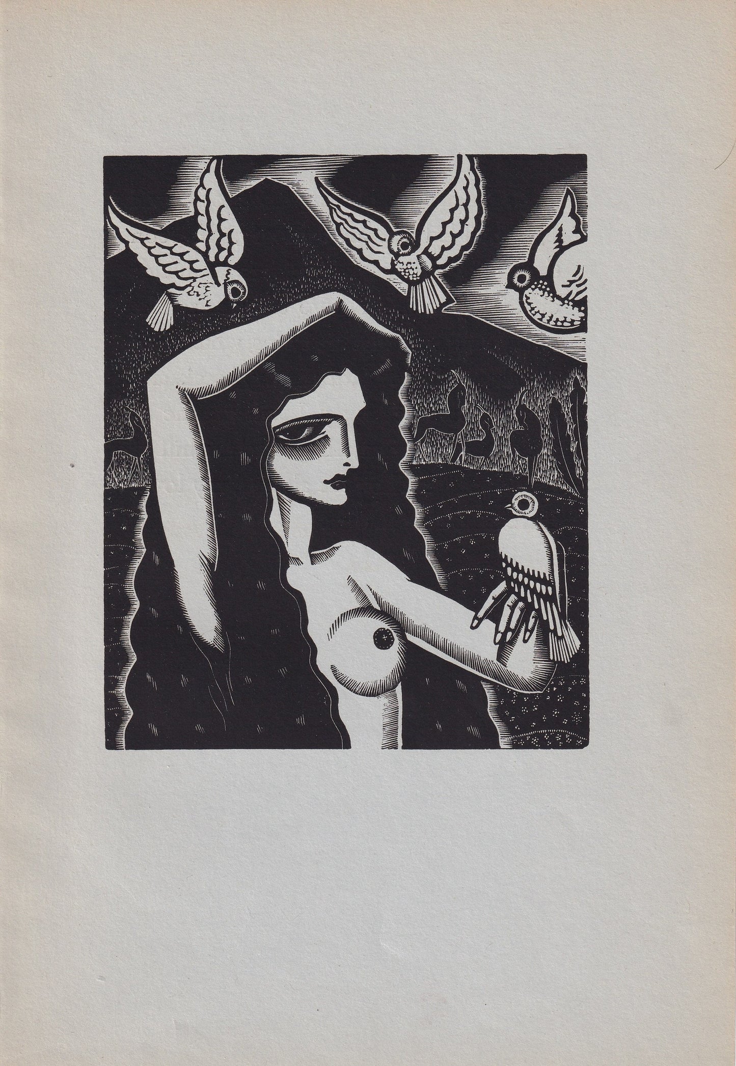 1931 JAMES REID Print - Nude Wall Art - Wood Engraving Nude - Naked Body Print - Song of Songs - Original Antique Print - 7 x 10 Inches