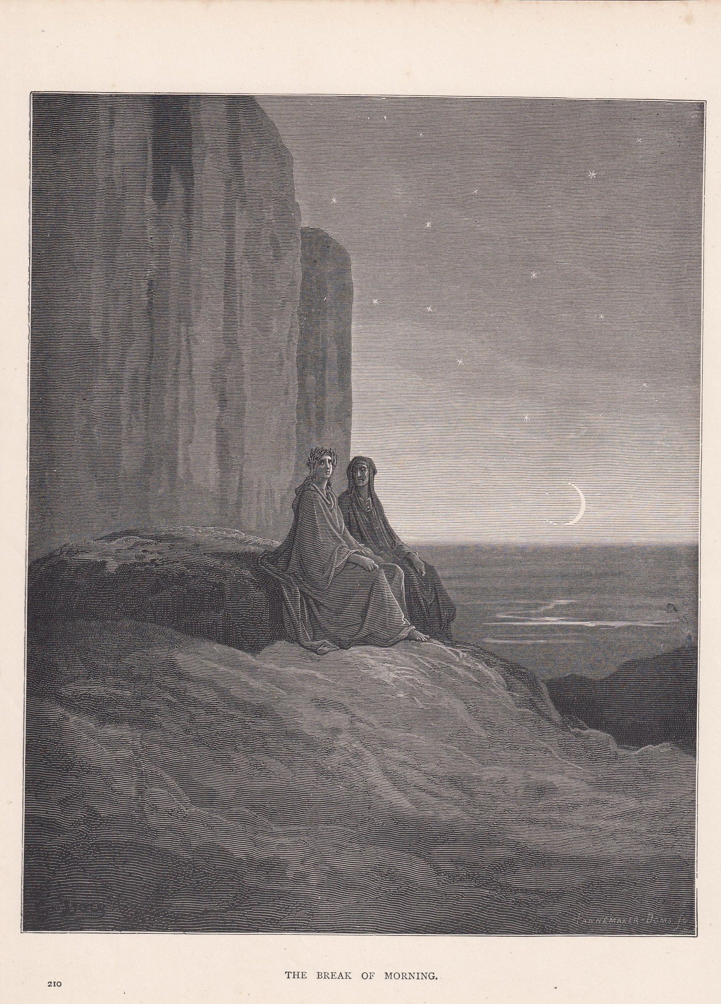1870 GUSTAVE DORE Print - "The Break of Morning" - Dore Wall Art - Dore Engraving - 8.5 x 12.8 Inches