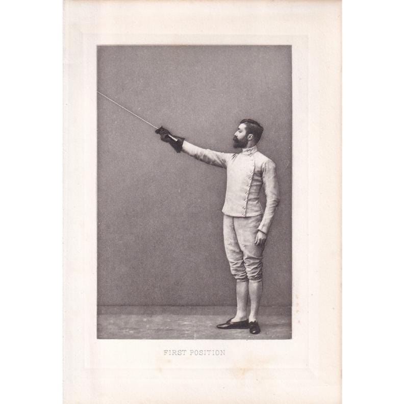 1890 SWORD FENCING Photogravure Print - First Position - Original Antique - Vintage Sports Wall Art - 5 x 7.5 Inches