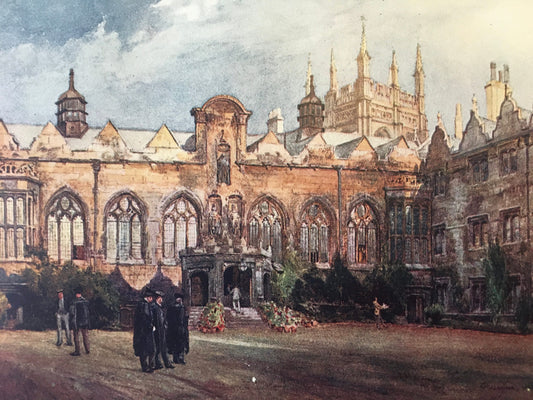 1903 OXFORD - ORIEL COLLEGE, Oxford University - John Fulleylove - Antique Oxford Print - Oxford Painting - 8.5 x 6 Inches