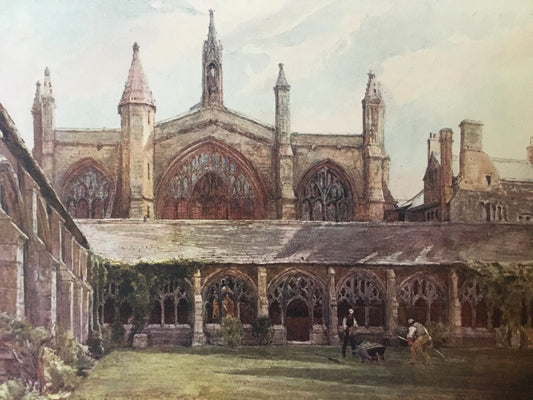 1903 OXFORD - NEW COLLEGE Cloisters, Oxford University - John Fulleylove - Antique Oxford Print - 8.5 x 6 Inches