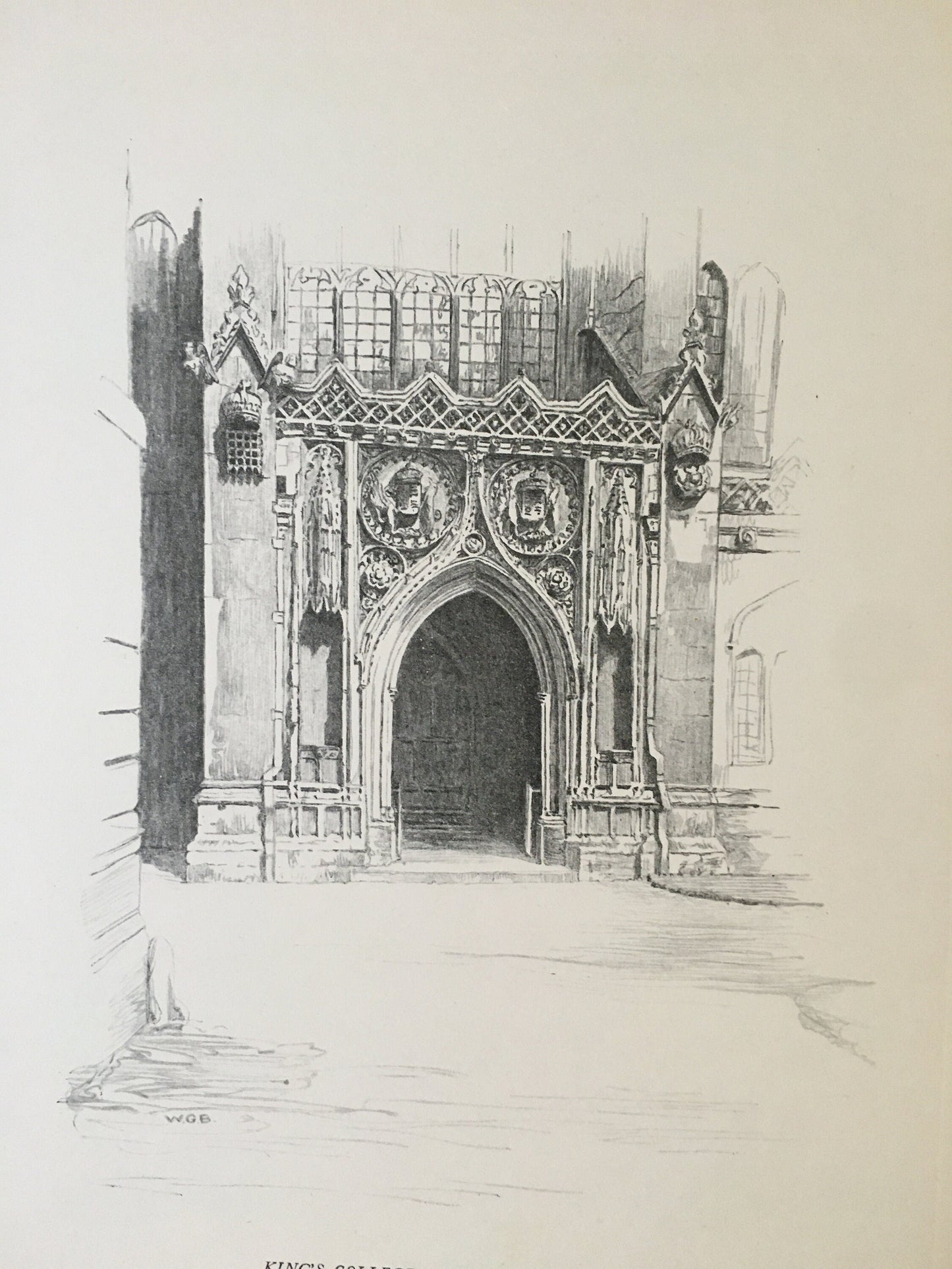 1927 CAMBRIDGE - KING'S COLLEGE Chapel, South Door, by W.G. Blackall - Original Print - Cambridge University Print - Over 90 Years Old
