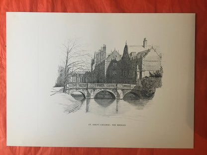 1927 CAMBRIDGE - St. JOHN'S COLLEGE, The Bridge, by W.G Blackall - Original Print - Cambridge University Print - Over 90 Years Old