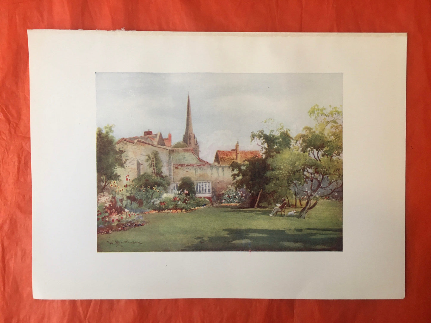 1907 CAMBRIDGE - CHRIST'S COLLEGE Fellows' Garden - William Mathison Painting - Cambridge University - Cambridge Painting - 116 Years Old