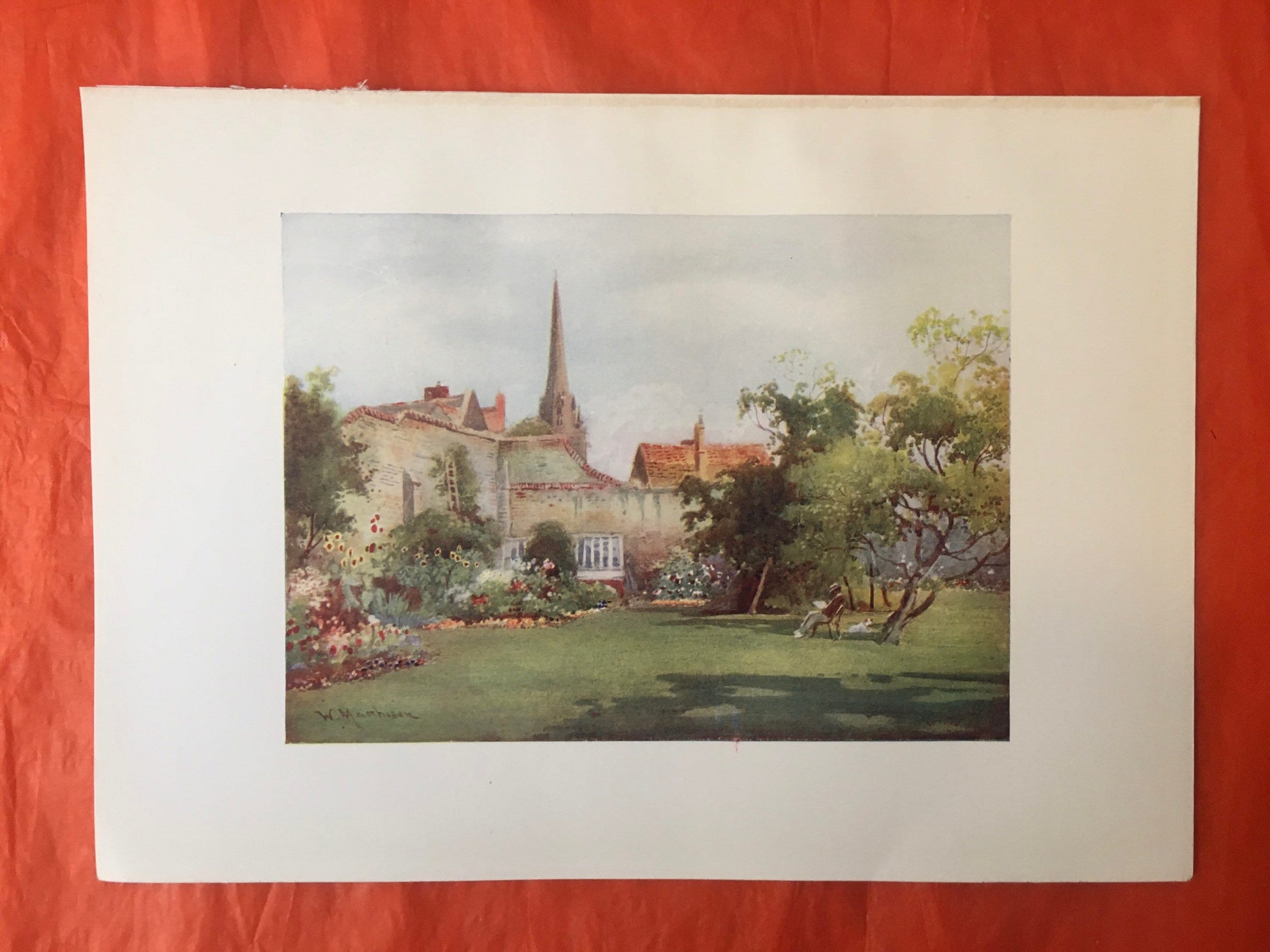 1907 CAMBRIDGE - CHRIST'S COLLEGE Fellows' Garden - William Mathison Painting - Cambridge University - Cambridge Painting - 116 Years Old