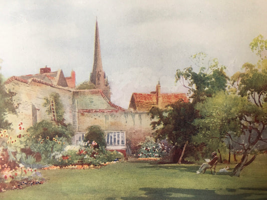 1907 CAMBRIDGE - CHRIST'S COLLEGE Fellows' Garden - William Mathison Painting - Cambridge University - Cambridge Painting - 116 Years Old