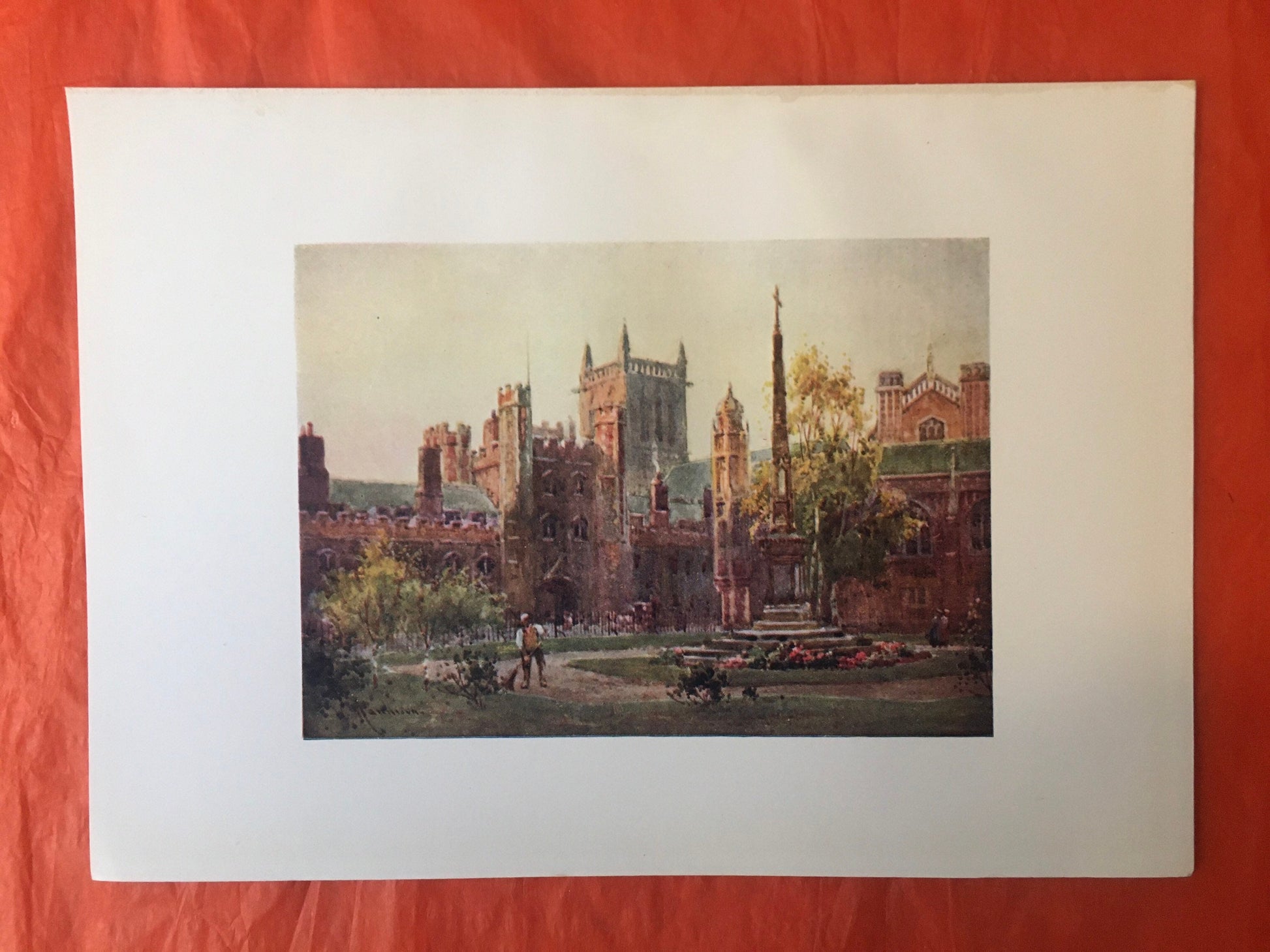 1907 CAMBRIDGE - St JOHN'S COLLEGE Gateway and Tower - William Mathison Painting - Cambridge University - Cambridge Painting - 116 Years Old