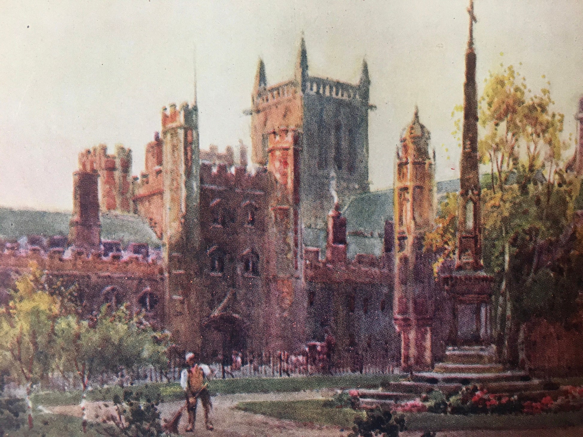 1907 CAMBRIDGE - St JOHN'S COLLEGE Gateway and Tower - William Mathison Painting - Cambridge University - Cambridge Painting - 116 Years Old