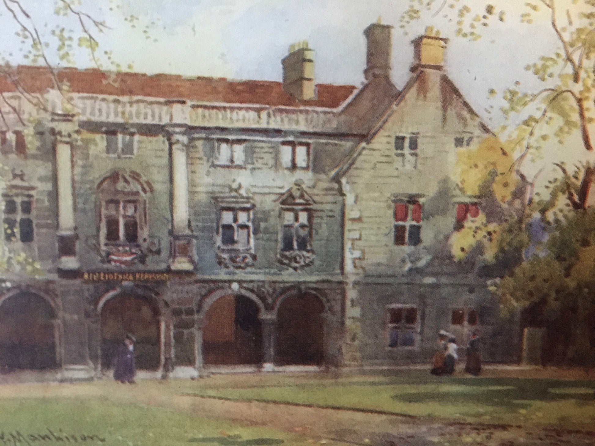 1907 CAMBRIDGE - MAGDALENE COLLEGE Pepy's Library - William Mathison Painting - Cambridge University - Cambridge Painting - 116 Years Old