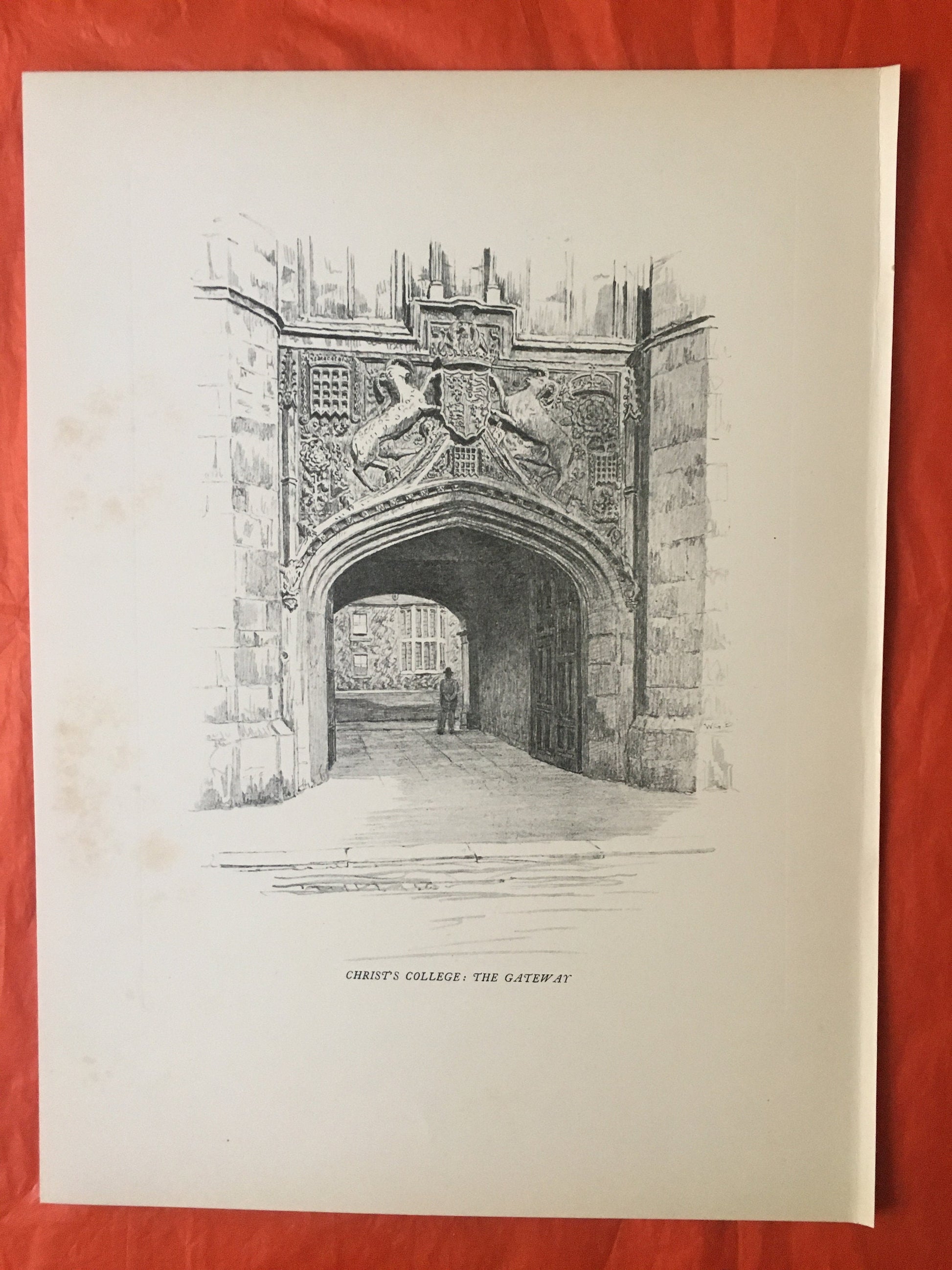 1927 CAMBRIDGE - CHRIST'S COLLEGE by W.G. Blackall - Original Print - Cambridge University Print - Architecture, History - Over 90 Years Old