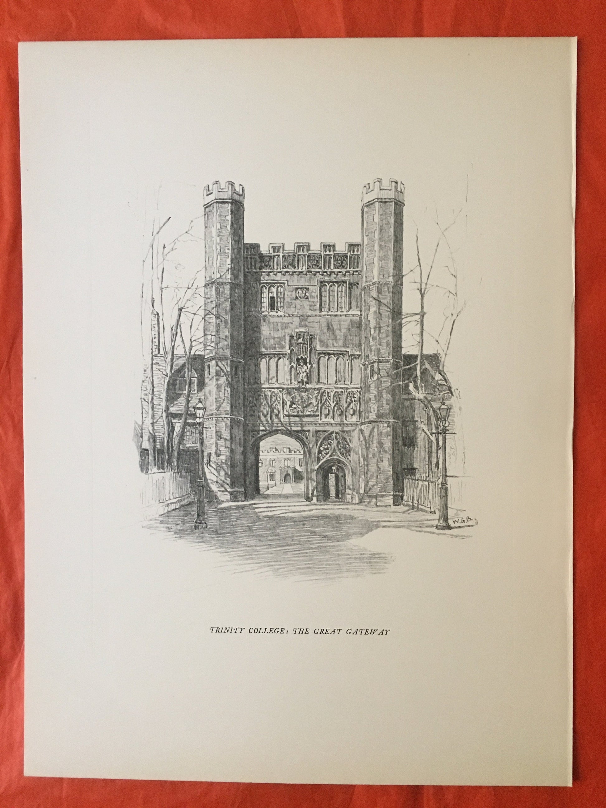 1927 CAMBRIDGE - TRINITY COLLEGE, by W.G. Blackall - Original Print - Cambridge University Print - Over 90 Years Old