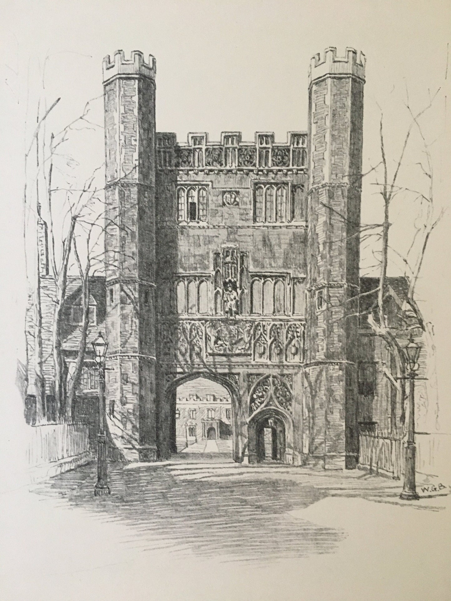 1927 CAMBRIDGE - TRINITY COLLEGE, by W.G. Blackall - Original Print - Cambridge University Print - Over 90 Years Old