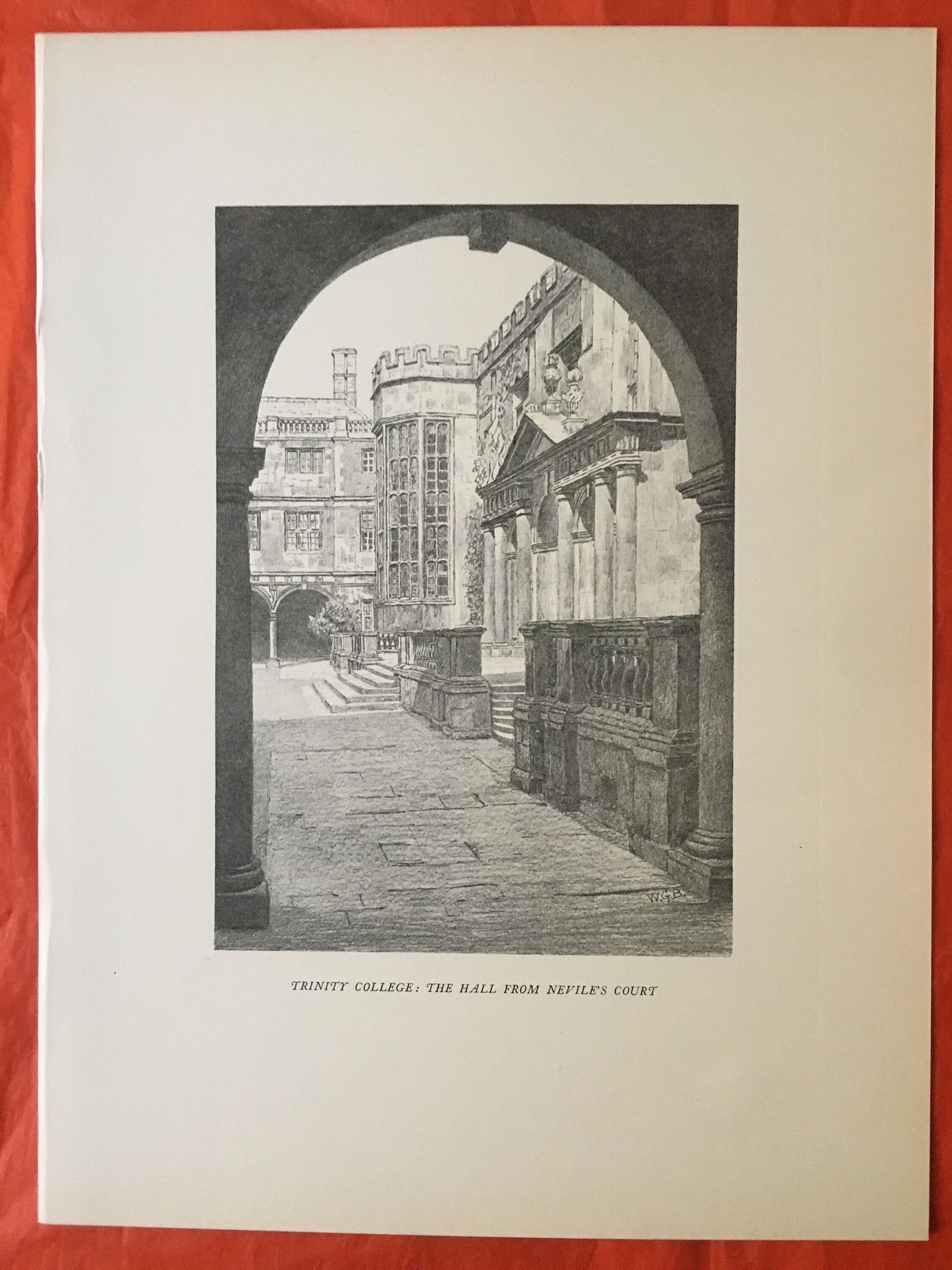 1927 CAMBRIDGE - TRINITY COLLEGE Hall, from Nevile's Gate, by W.G Blackall - Original Print - Cambridge University Print - Over 90 Years Old