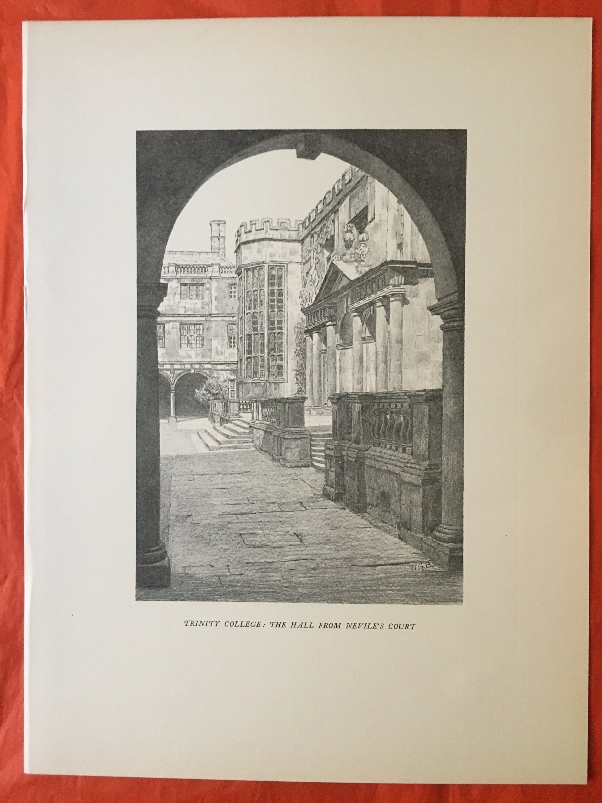 1927 CAMBRIDGE - TRINITY COLLEGE Hall, from Nevile's Gate, by W.G Blackall - Original Print - Cambridge University Print - Over 90 Years Old