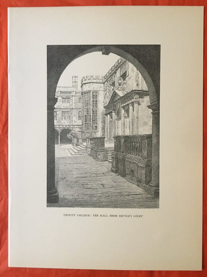 1927 CAMBRIDGE - TRINITY COLLEGE Hall, from Nevile's Gate, by W.G Blackall - Original Print - Cambridge University Print - Over 90 Years Old