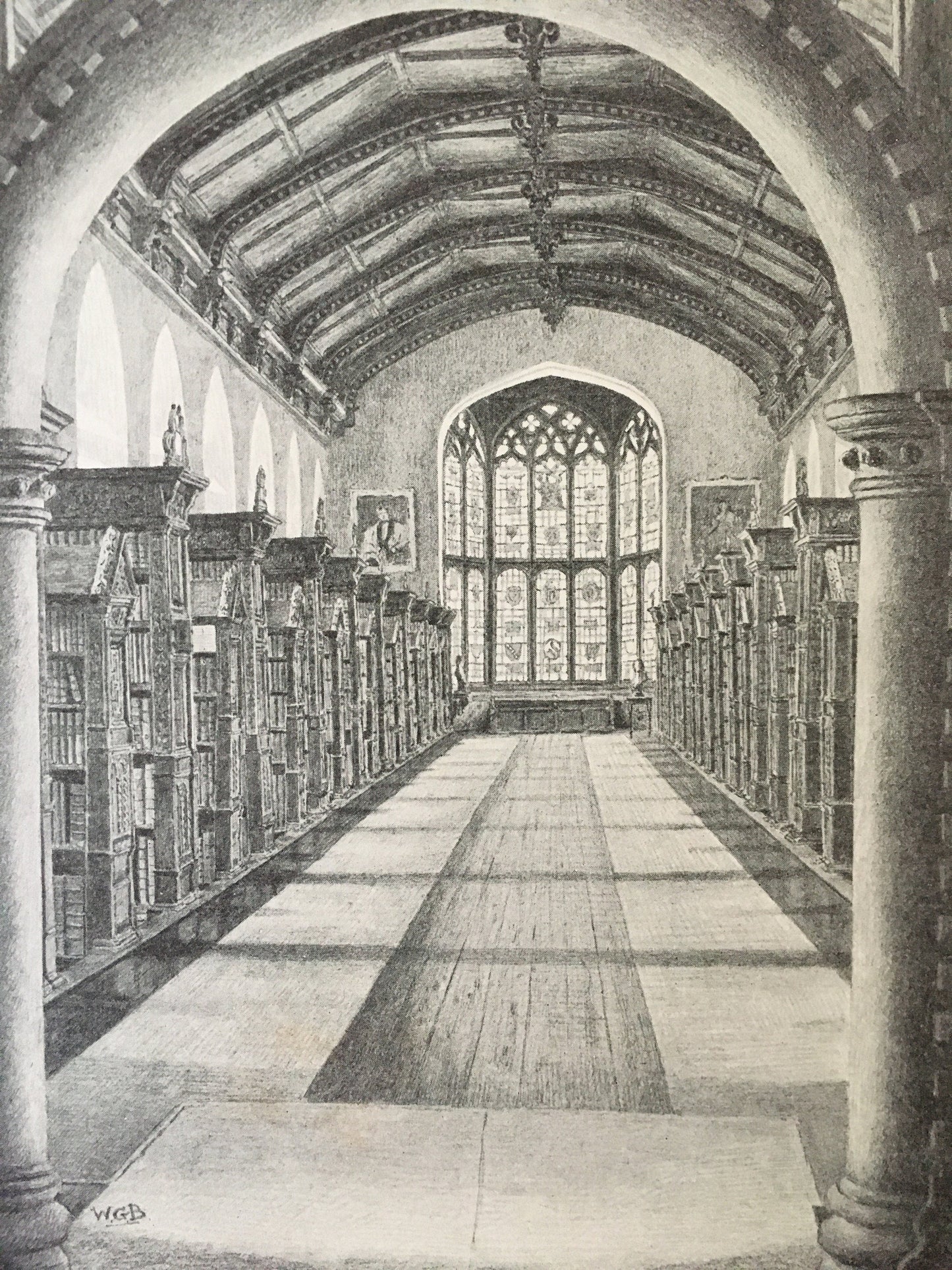 1927 CAMBRIDGE - St JOHN'S COLLEGE Library, by W.G. Blackall - Original Print - Cambridge University Print - Over 90 Years Old
