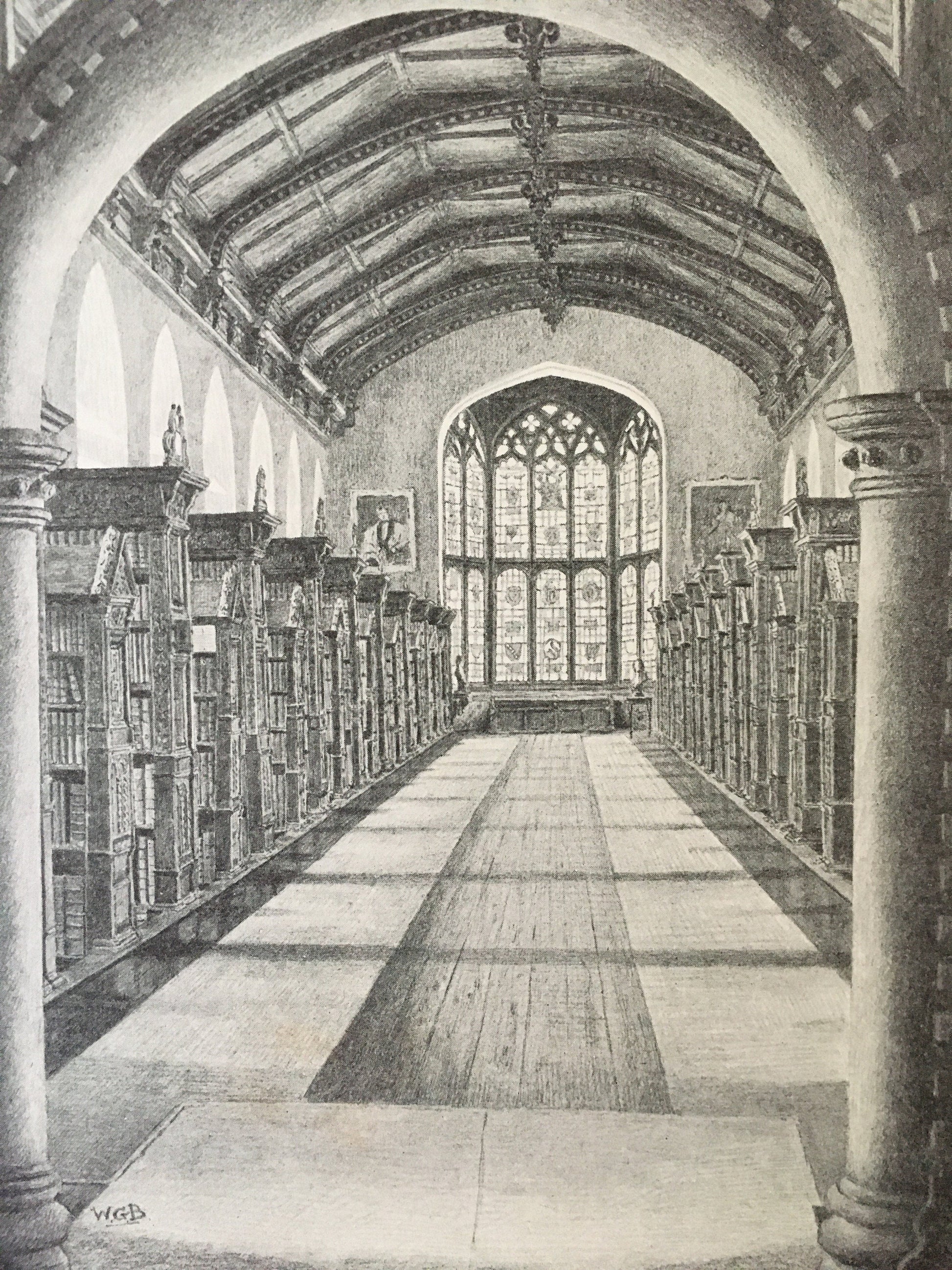 1927 CAMBRIDGE - St JOHN'S COLLEGE Library, by W.G. Blackall - Original Print - Cambridge University Print - Over 90 Years Old