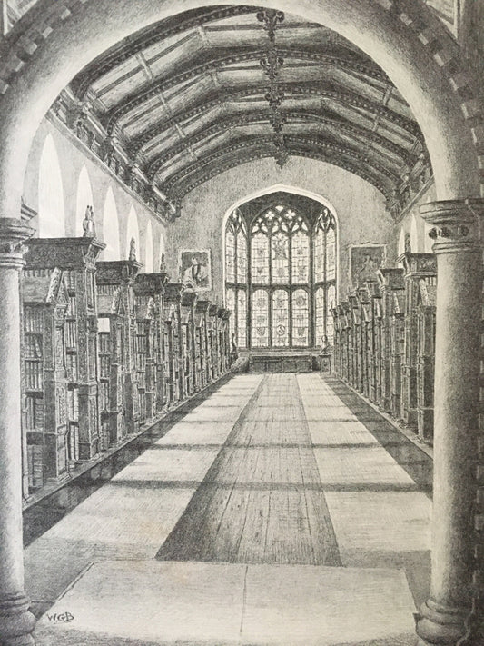 1927 CAMBRIDGE - St JOHN'S COLLEGE Library, by W.G. Blackall - Original Print - Cambridge University Print - Over 90 Years Old