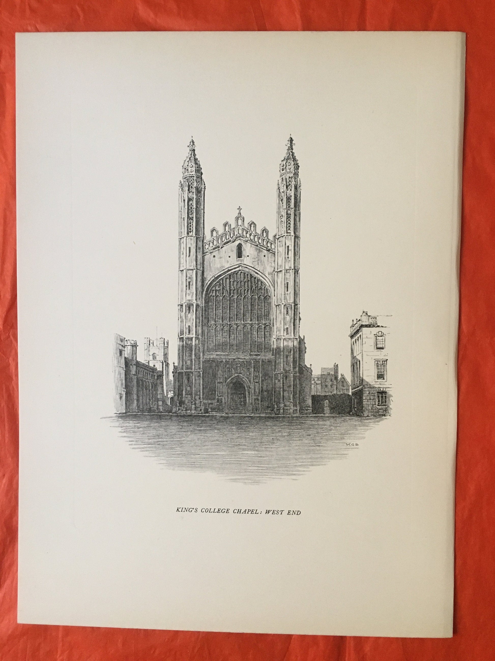 1927 CAMBRIDGE - KING'S COLLEGE Chapel, by W.G. Blackall - Original Print - Cambridge University Print - Over 90 Years Old