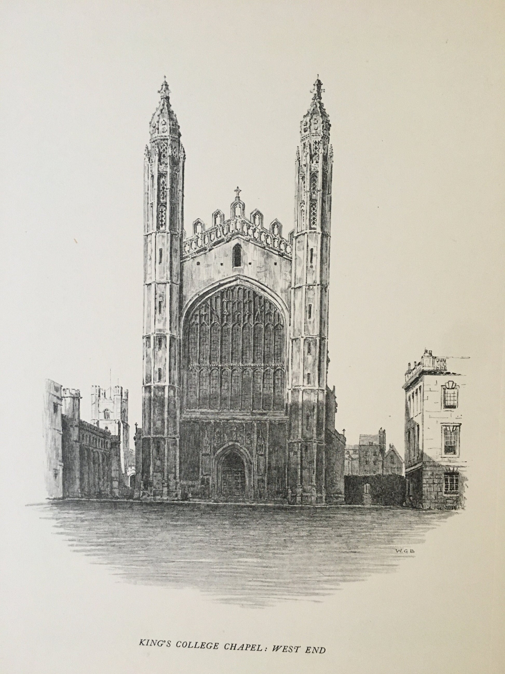 1927 CAMBRIDGE - KING'S COLLEGE Chapel, by W.G. Blackall - Original Print - Cambridge University Print - Over 90 Years Old
