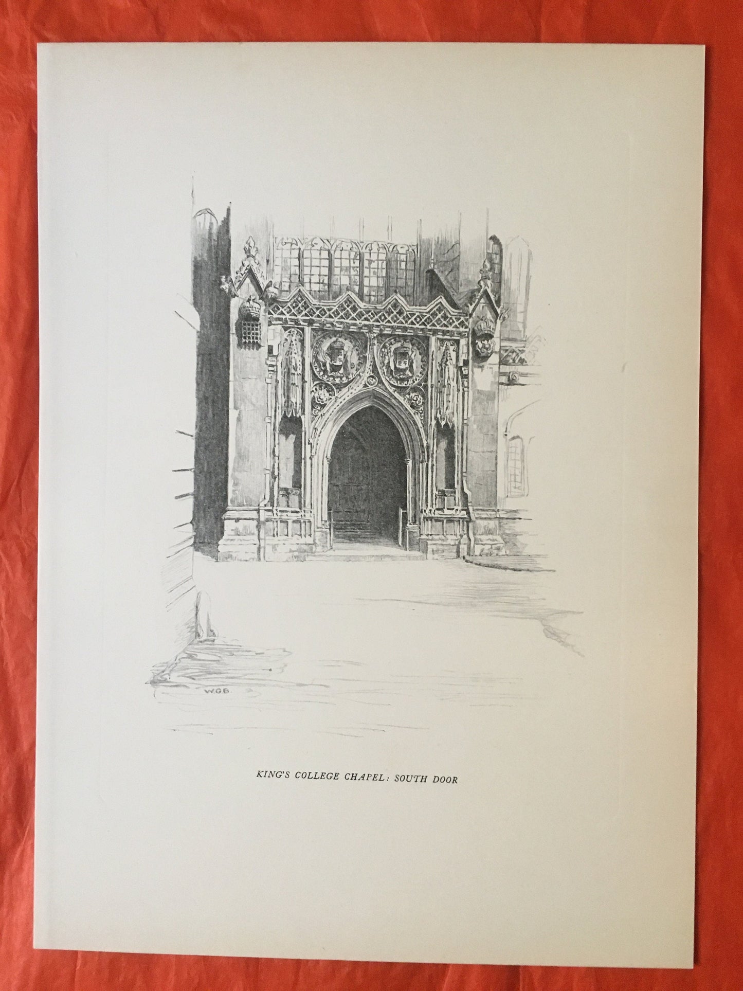 1927 CAMBRIDGE - KING'S COLLEGE Chapel, South Door, by W.G. Blackall - Original Print - Cambridge University Print - Over 90 Years Old