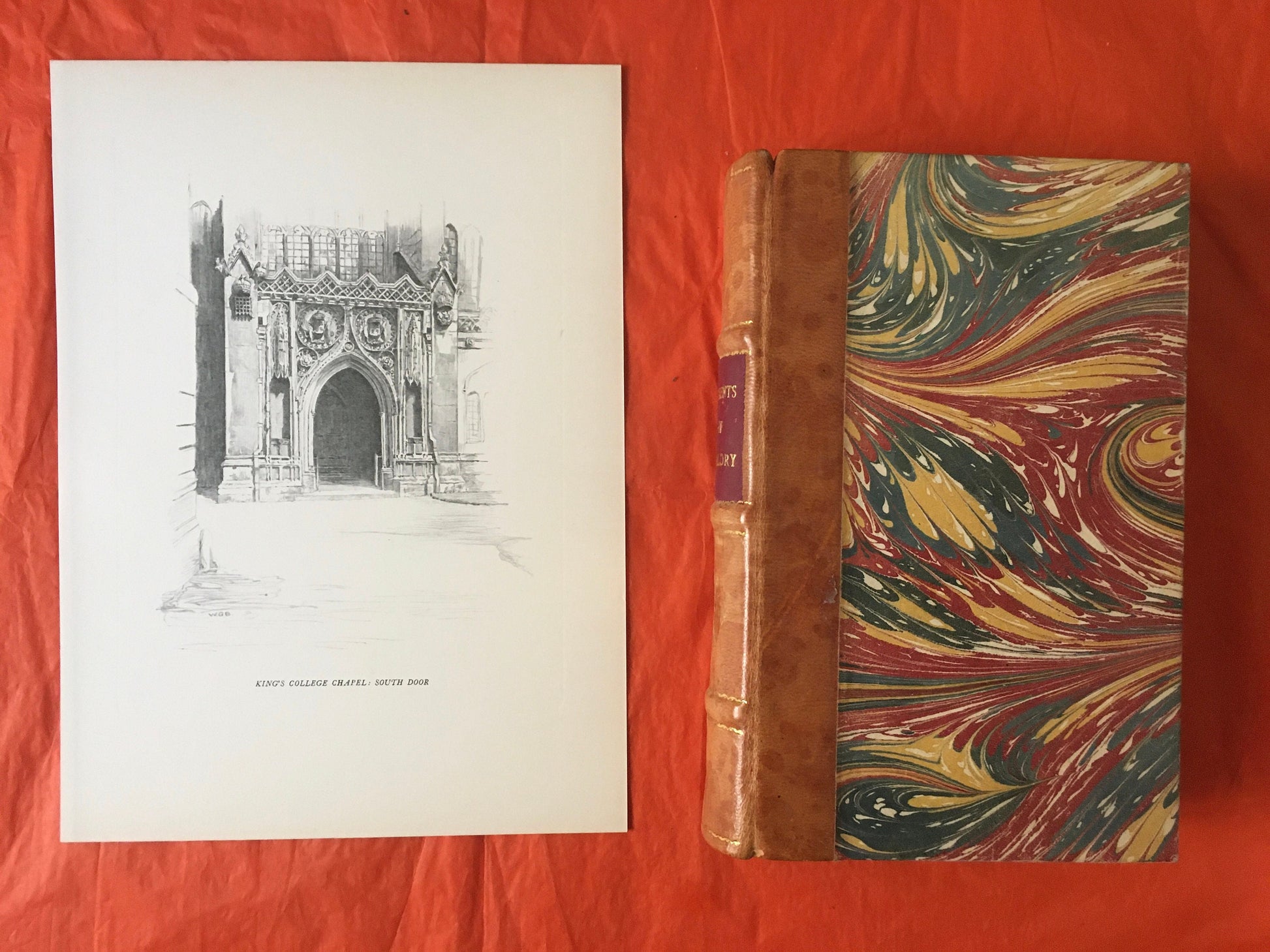 1927 CAMBRIDGE - KING'S COLLEGE Chapel, South Door, by W.G. Blackall - Original Print - Cambridge University Print - Over 90 Years Old