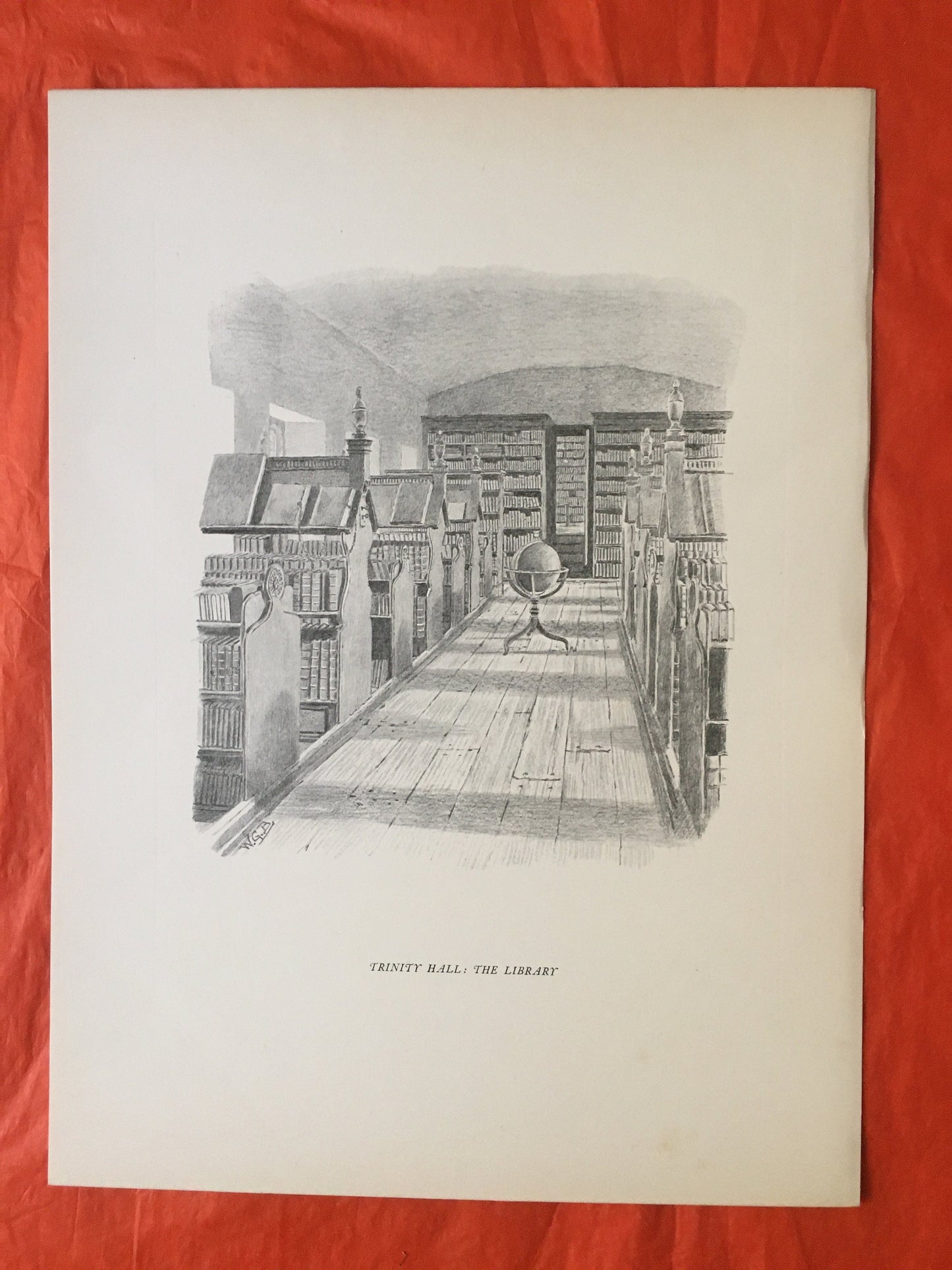 1927 CAMBRIDGE - TRINITY COLLEGE Library, by W.G. Blackall - Original Print - Cambridge University Print - Over 90 Years Old