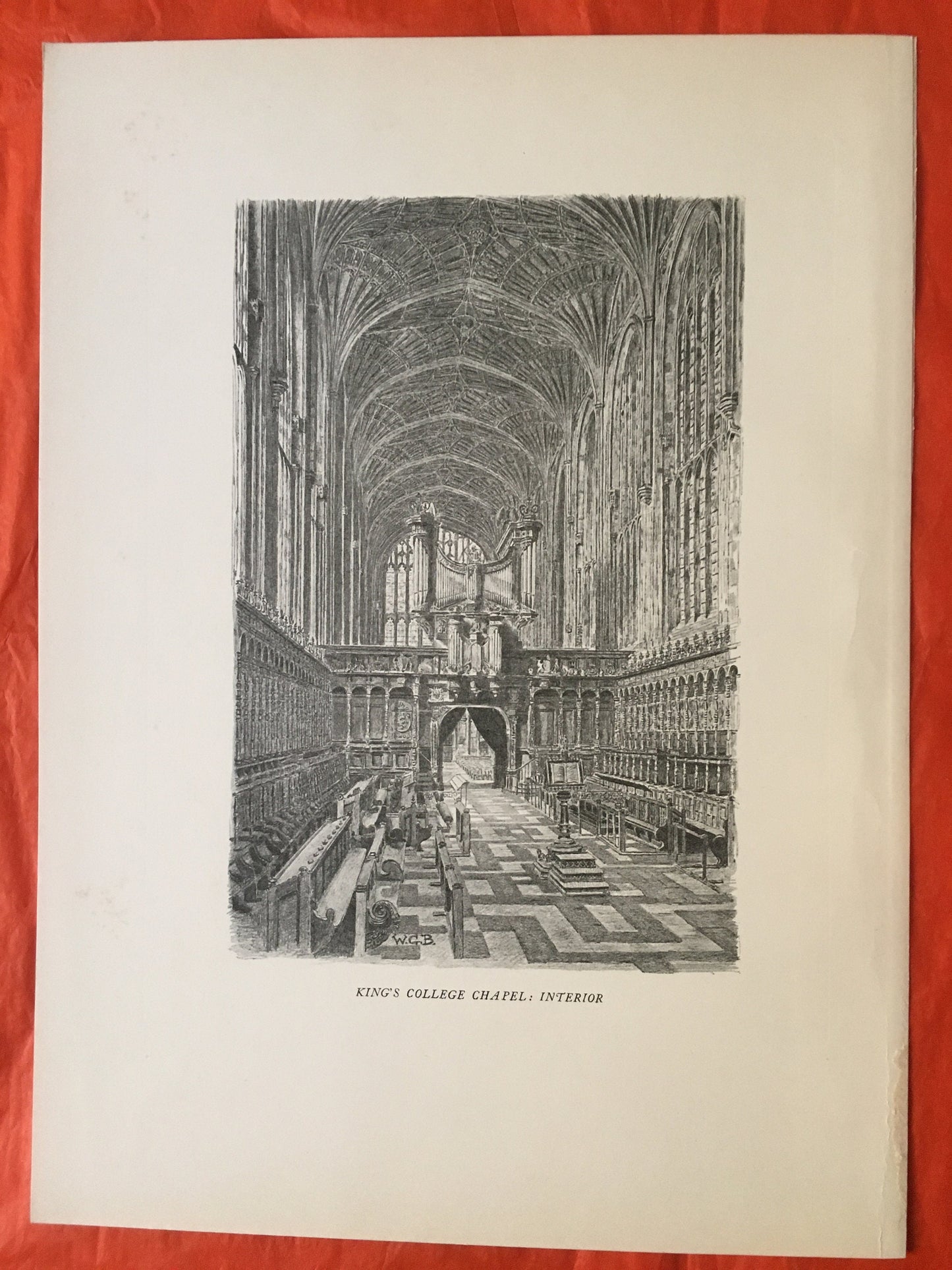 1927 CAMBRIDGE - KING'S COLLEGE Chapel, by W.G Blackall - Original Print - Cambridge University Print - Over 90 Years Old