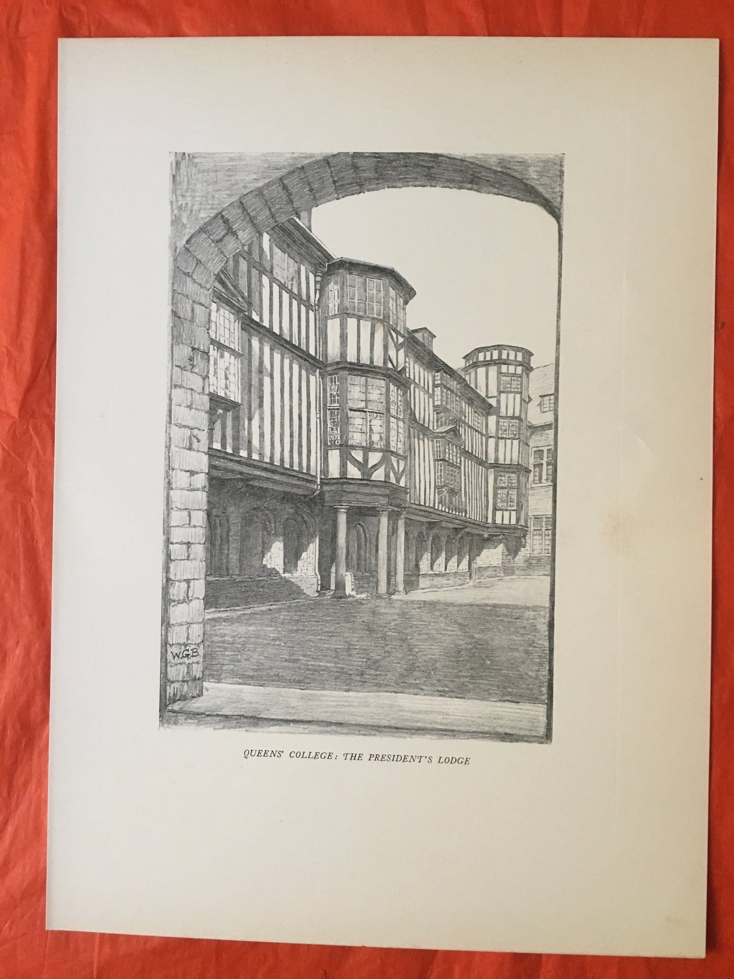 1927 CAMBRIDGE - QUEEN'S COLLEGE, President's Lodge, by W.G. Blackall - Original Print - Cambridge University Print - Over 90 Years Old