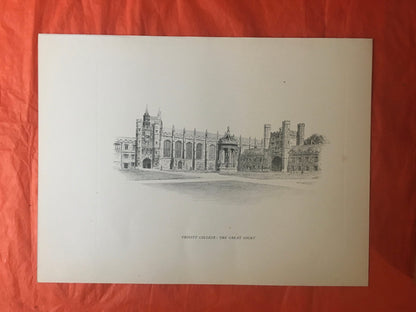 1927 CAMBRIDGE - TRINITY COLLEGE Court, by W.G Blackall - Original Print - Cambridge University Print - Over 90 Years Old