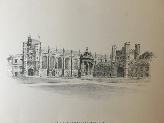 1927 CAMBRIDGE - TRINITY COLLEGE Court, by W.G Blackall - Original Print - Cambridge University Print - Over 90 Years Old