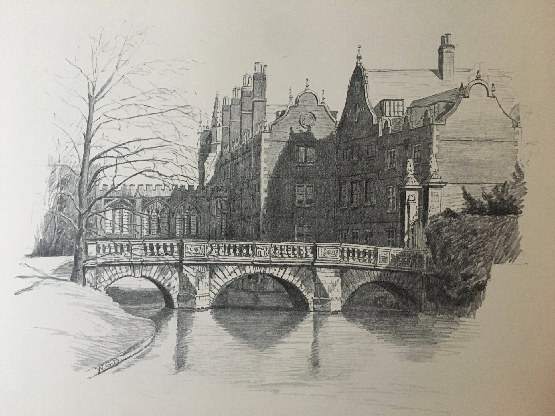 1927 CAMBRIDGE - St. JOHN'S COLLEGE, The Bridge, by W.G Blackall - Original Print - Cambridge University Print - Over 90 Years Old