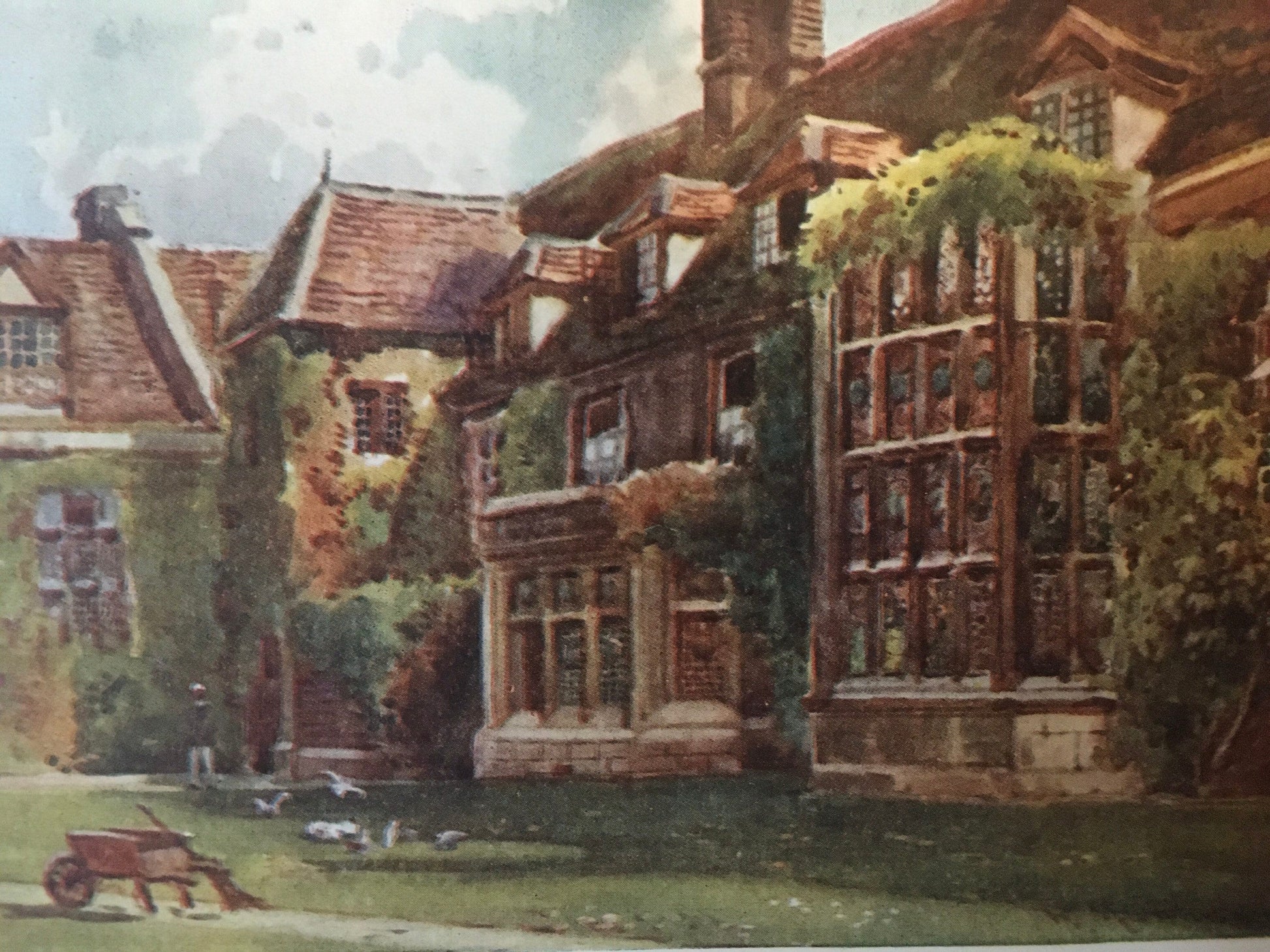 1907 CAMBRIDGE - EMMANUEL COLLEGE Old Court - William Mathison Painting - Cambridge University - Cambridge Painting - 116 Years Old