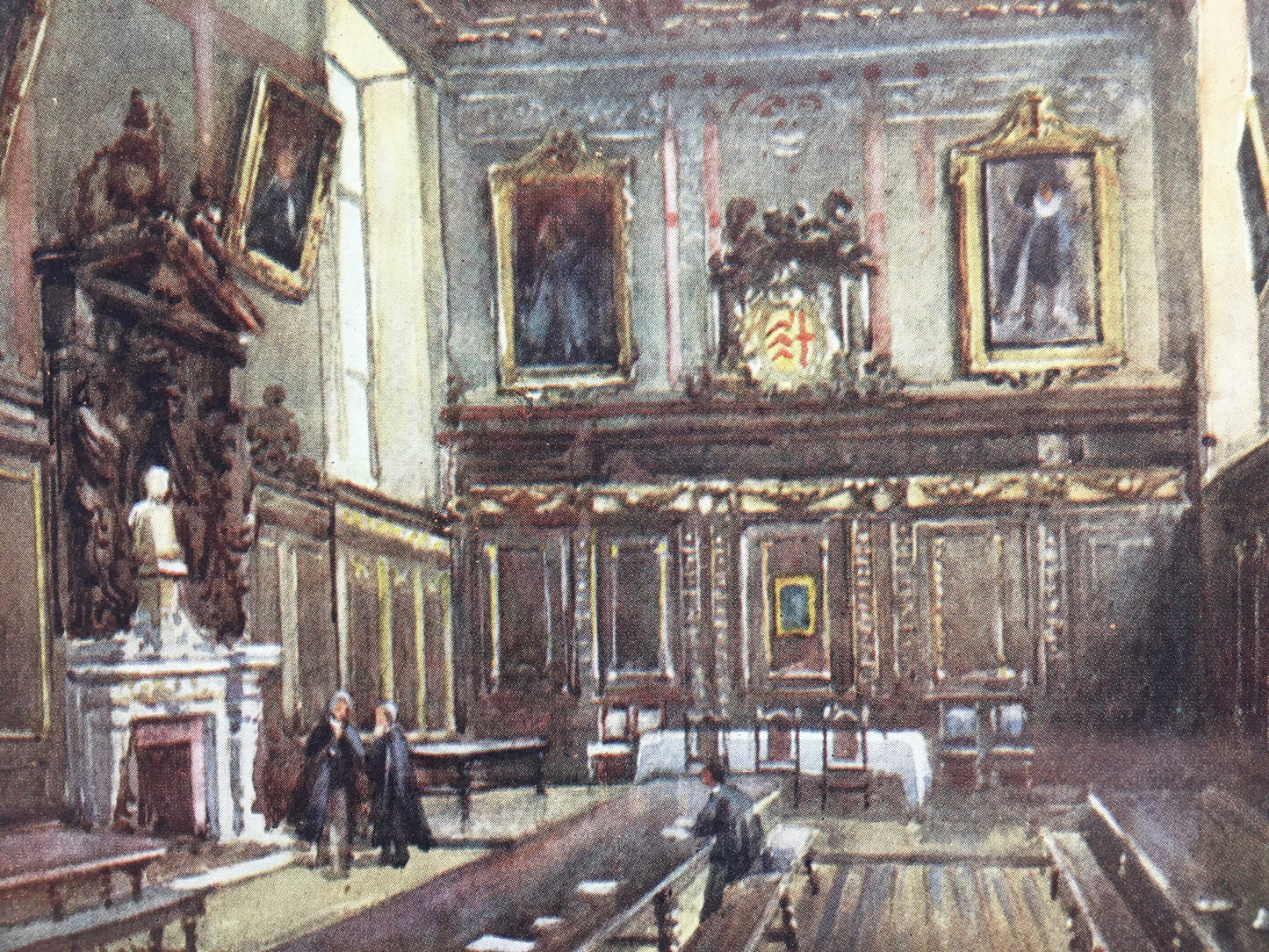 1907 CAMBRIDGE - CLARE COLLEGE Hall - William Mathison Painting - Cambridge University - Cambridge Painting - 116 Years Old