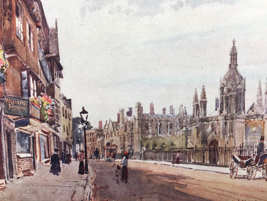 1907 CAMBRIDGE - KING'S COLLEGE Gateway, King's Parade - William Mathison - Cambridge University - Cambridge Painting - 116 Years Old